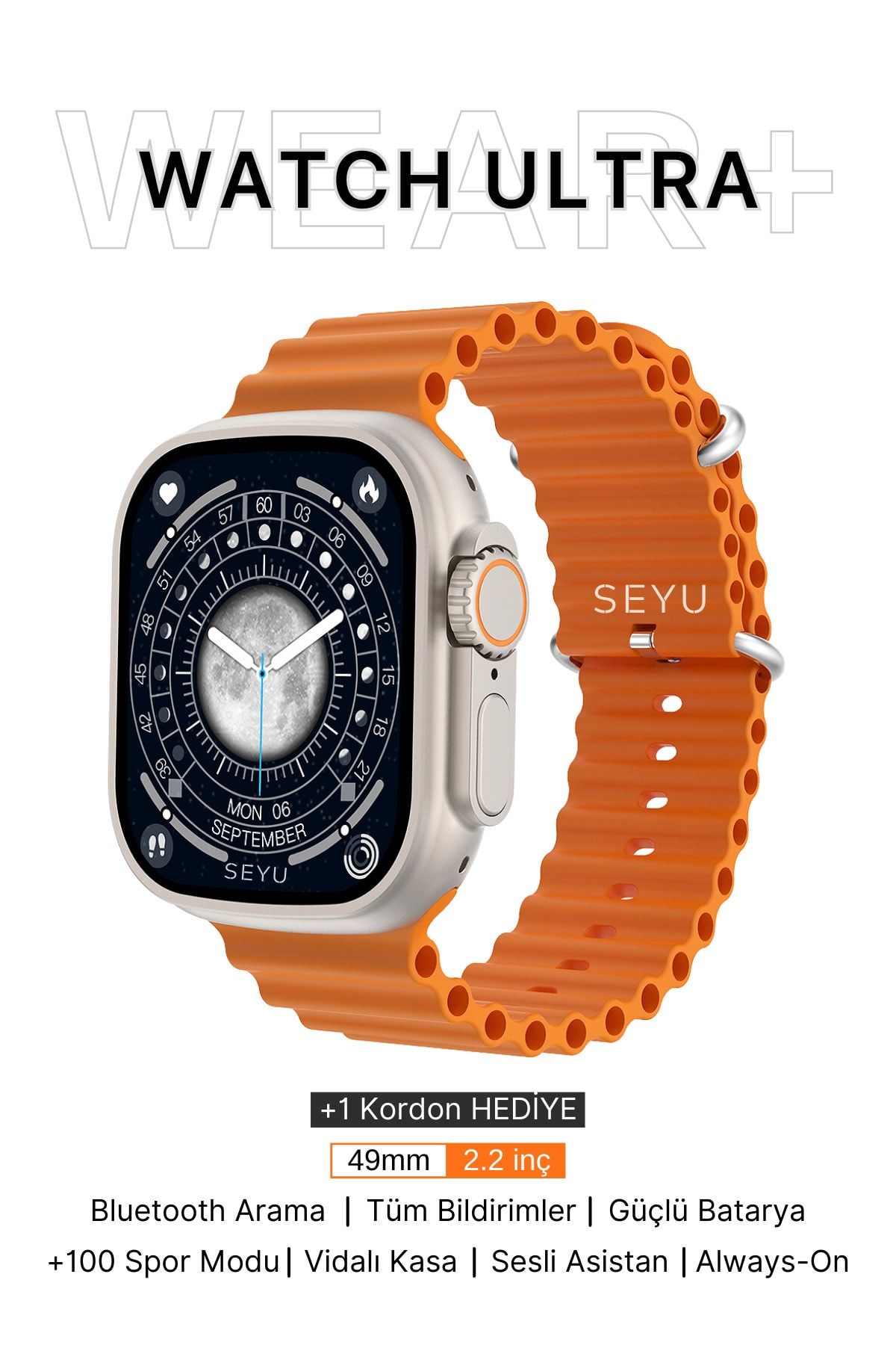 SEYUWATCH Watch Ultra 9 Plus Turuncu Akıllı Saat Iphone Ve Android Tüm Telefonlara Uyumlu W68 Smartwatch