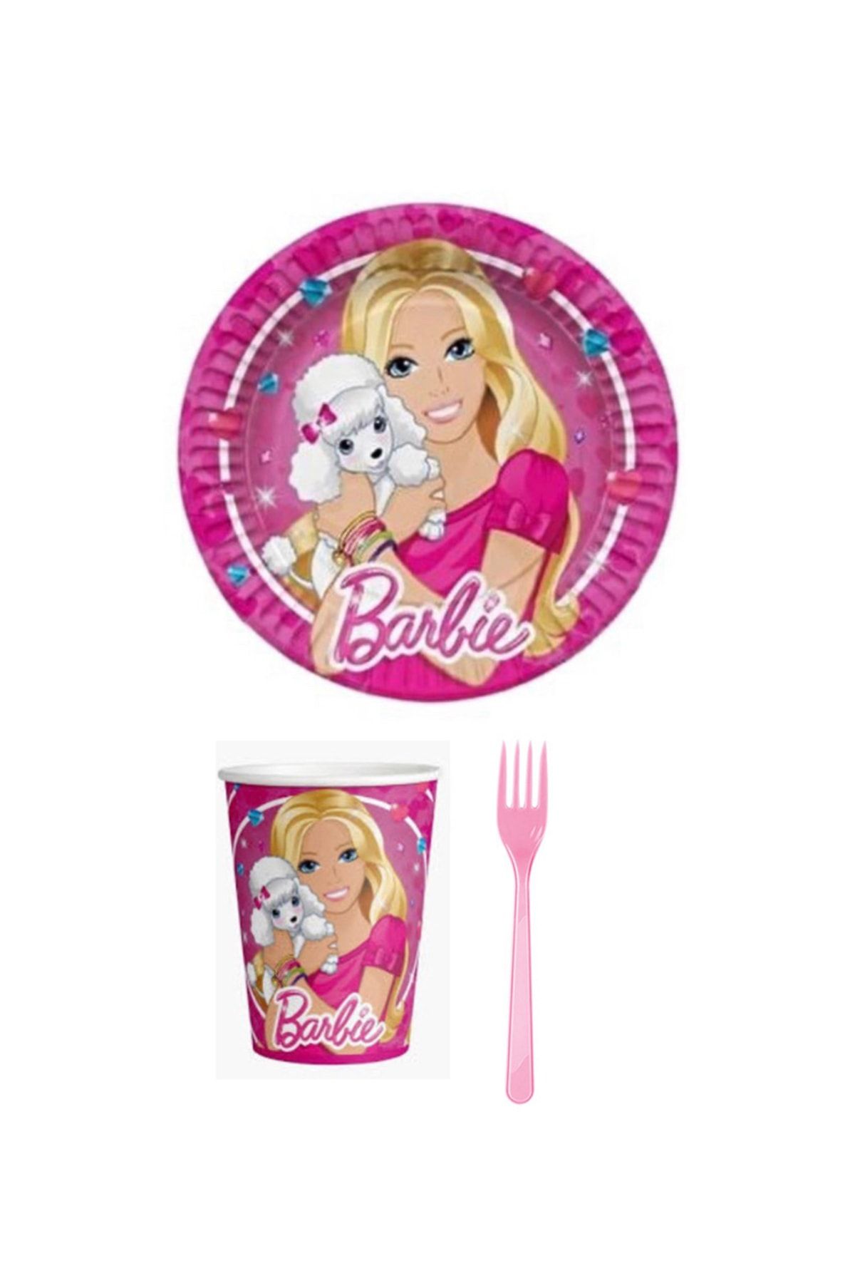 Anka Barbie Desenli Karton Tabak Bardak Çatal Seti 40 Kişilik