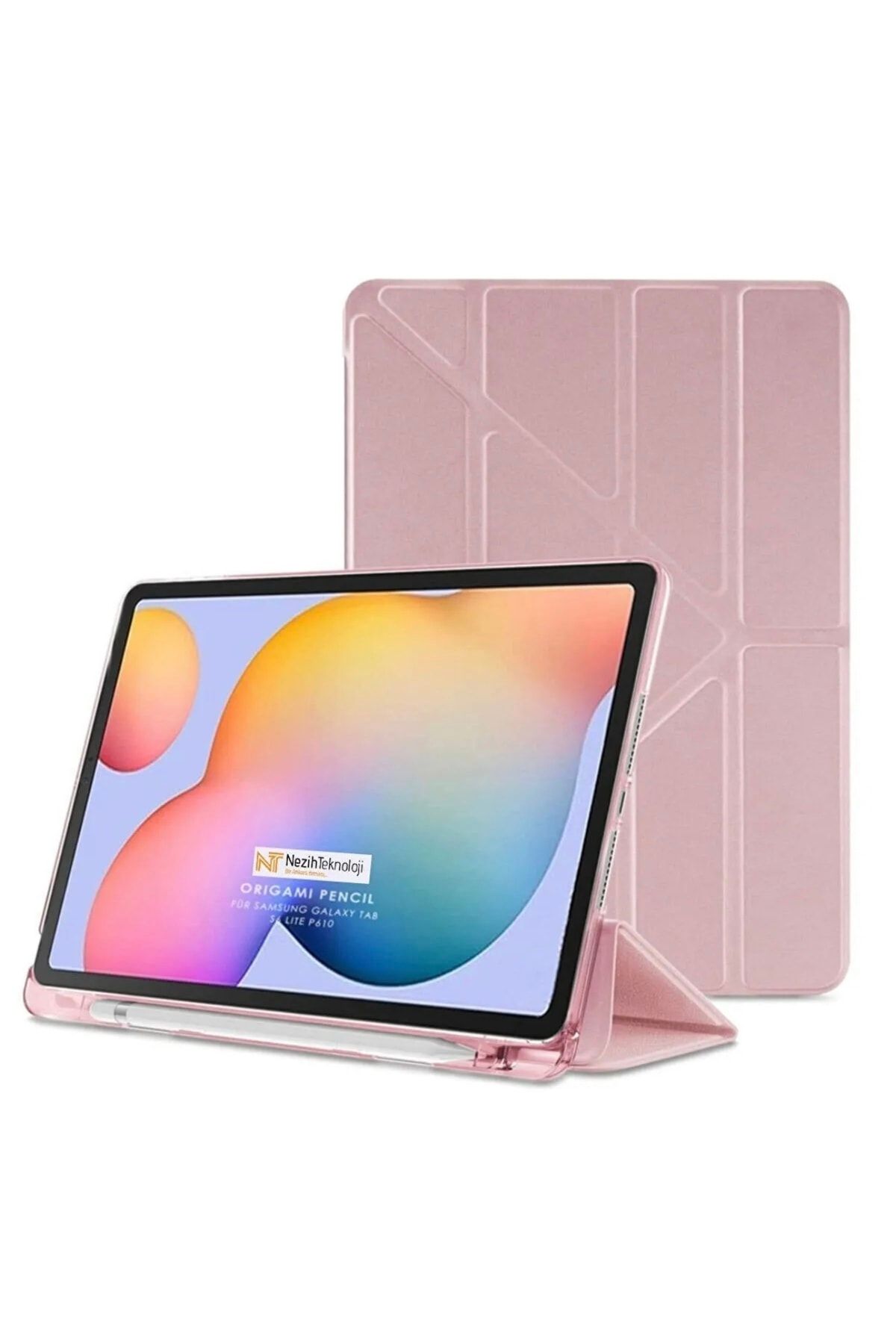 Nezih Case Samsung Galaxy Tab S6 Lite P610/p613 Uyumlu Origami Kalem Bölmeli Deri Arkası Yumuşak Silikon Kılıf