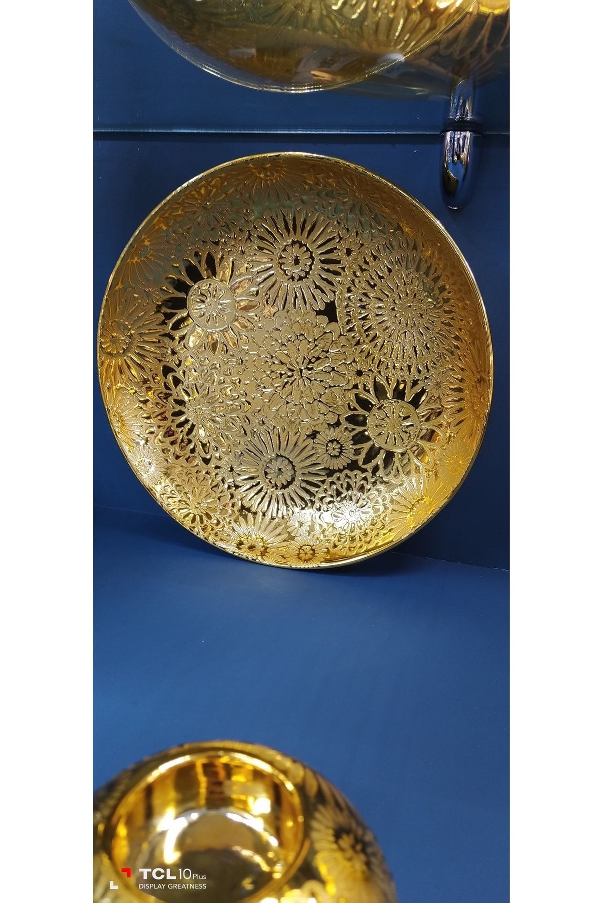 Otantik Meyvelik Altın Renk Dekoratif Porselen 27*5cm