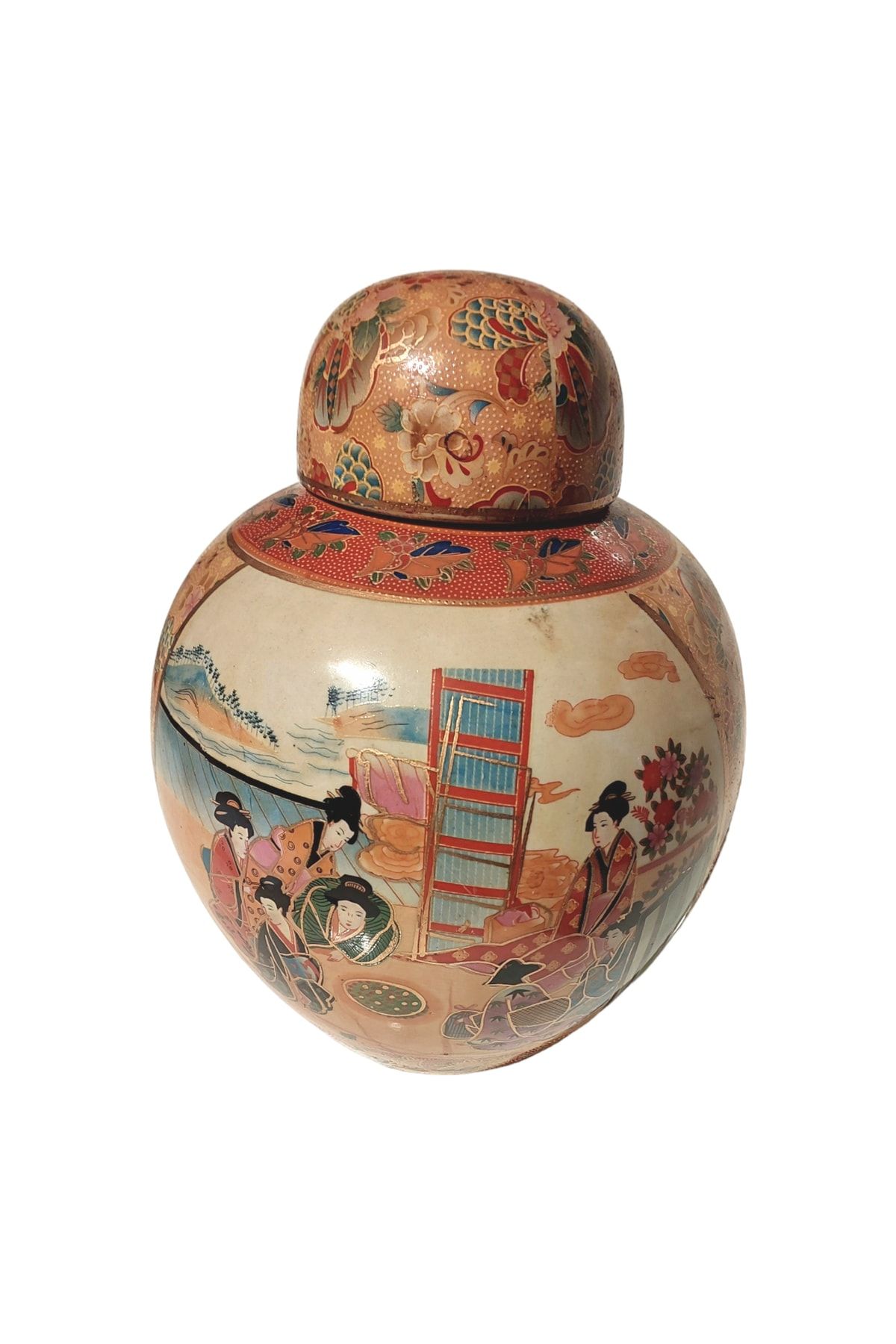 Home Styleast Uzakdoğu Porselen El Boyama Kabartmalı Mineli Eski Çin Kırmızı Damgalı Porselen Işlemeli Küp Vazo