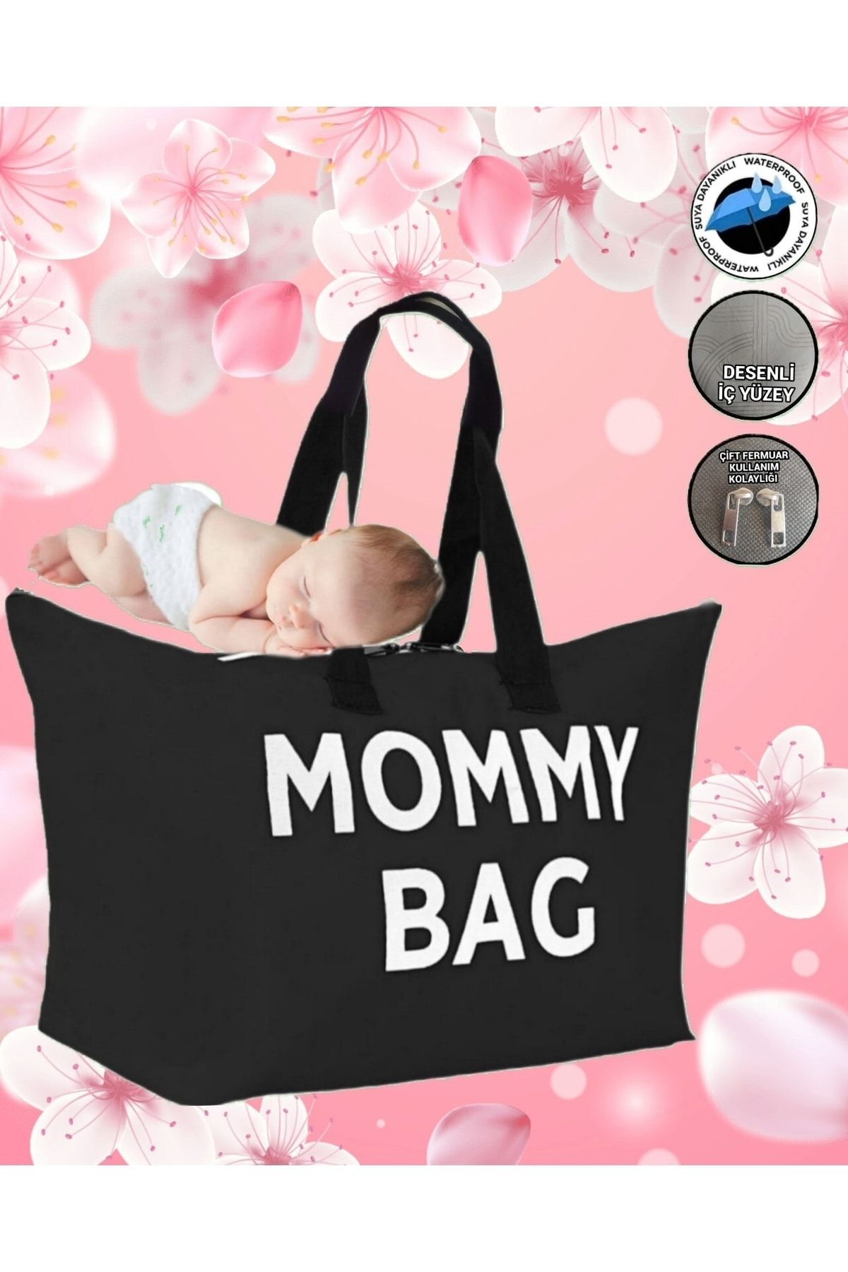 Topyekünparti Mommy Bag Siyah Çanta - Anne Bebek Bakım Çantası
