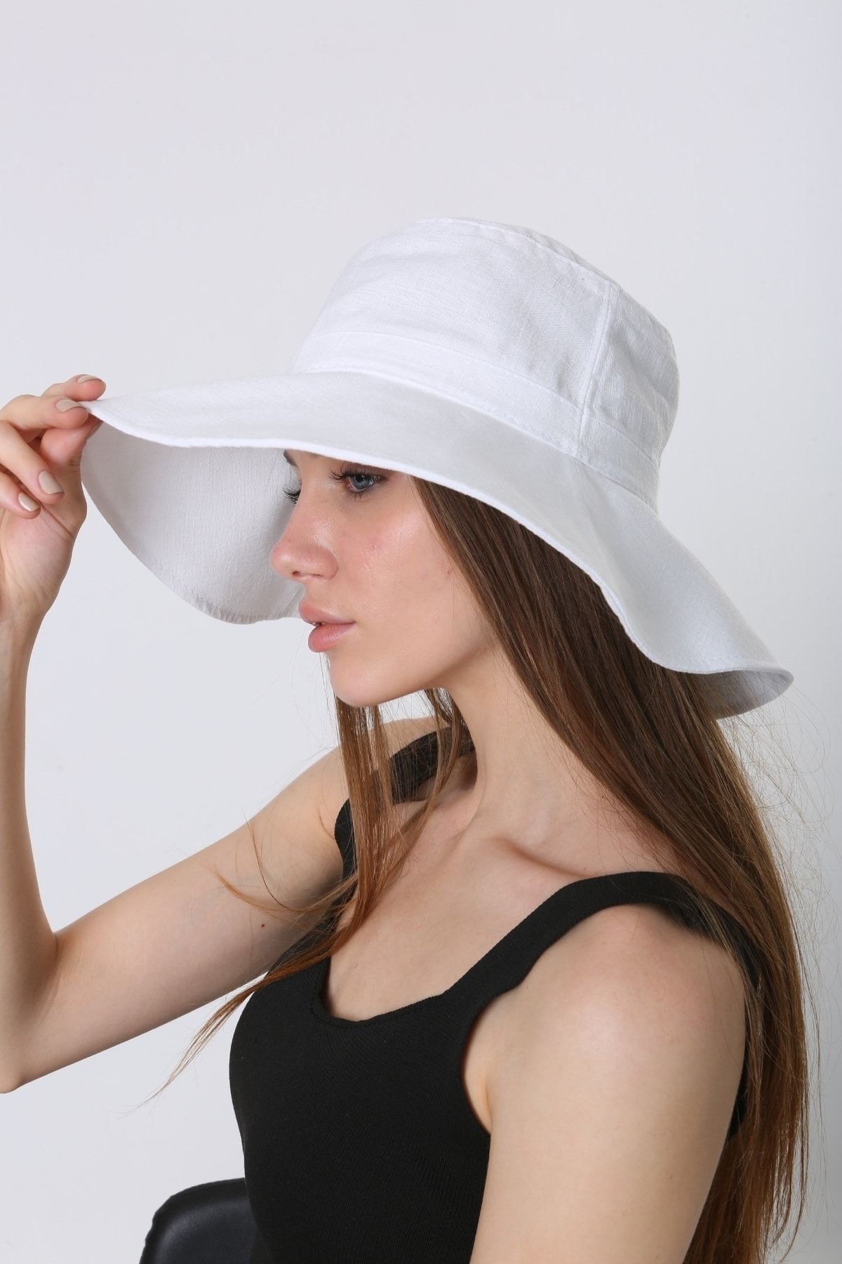 BALIENTE Beyaz Lux Pamuklu Geniş Bucket Kadın Şapka
