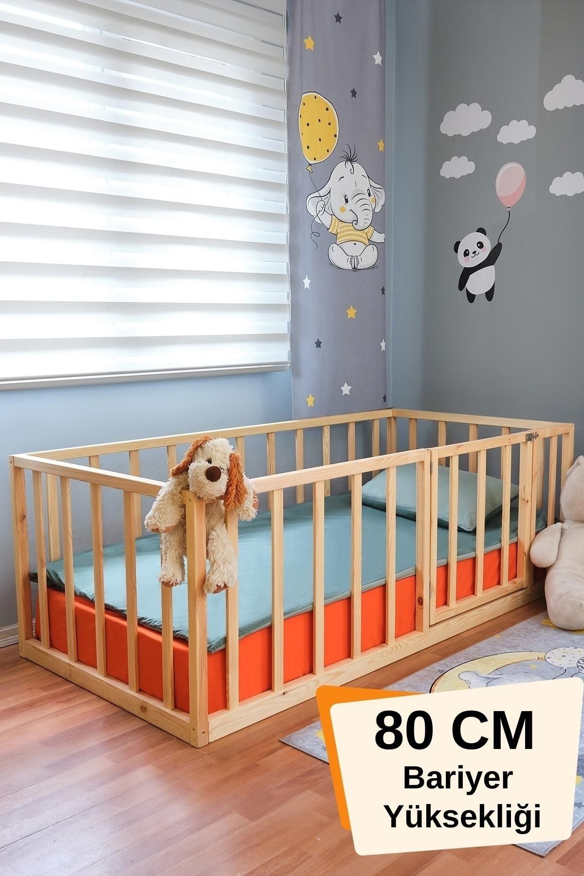 Loolpi Home Montessori Bebek Ve Çocuk Karyolası Unisex 80 Cm Bariyerli Ve Kapılı Ahşap Park Yatak