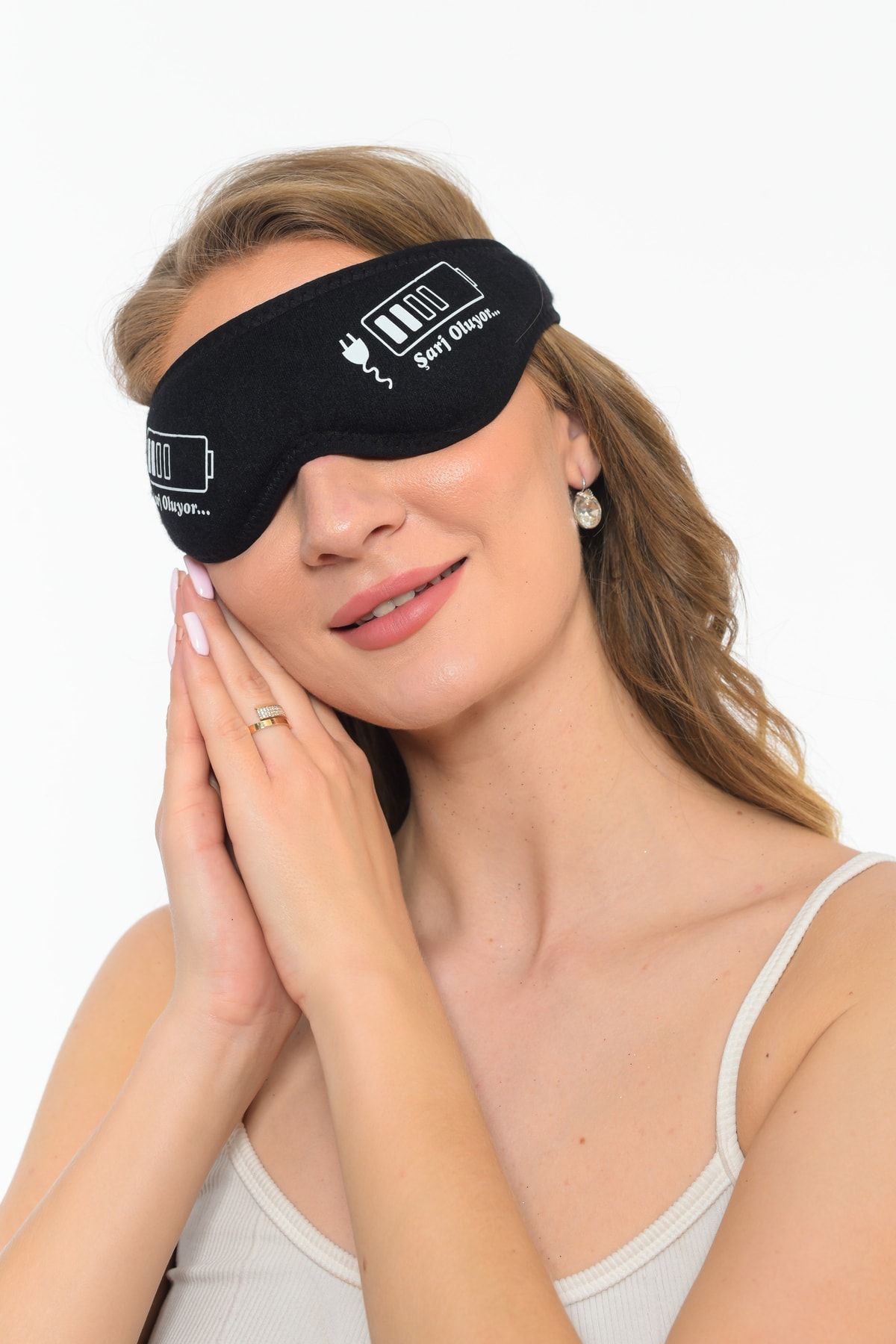 Sh Mağazacılık Pamuklu Siyah Yıkanabilir Göz Bandı Uyku Maskesi Şarj Oluyor