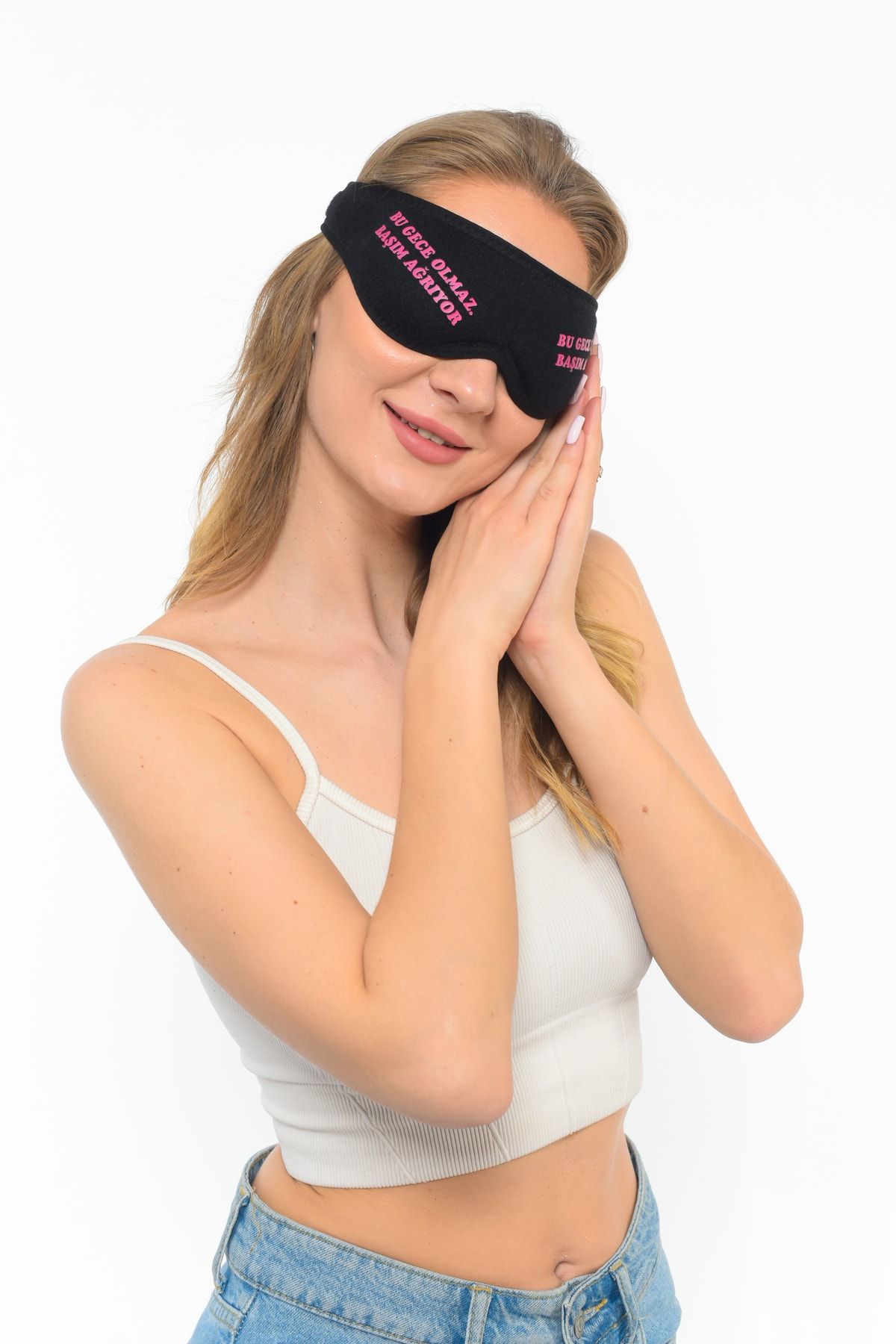 Sh Mağazacılık Pamuklu Siyah Yıkanabilir Göz Bandı Uyku Maskesi Bu Gece Olmaz Başım Ağrıyor
