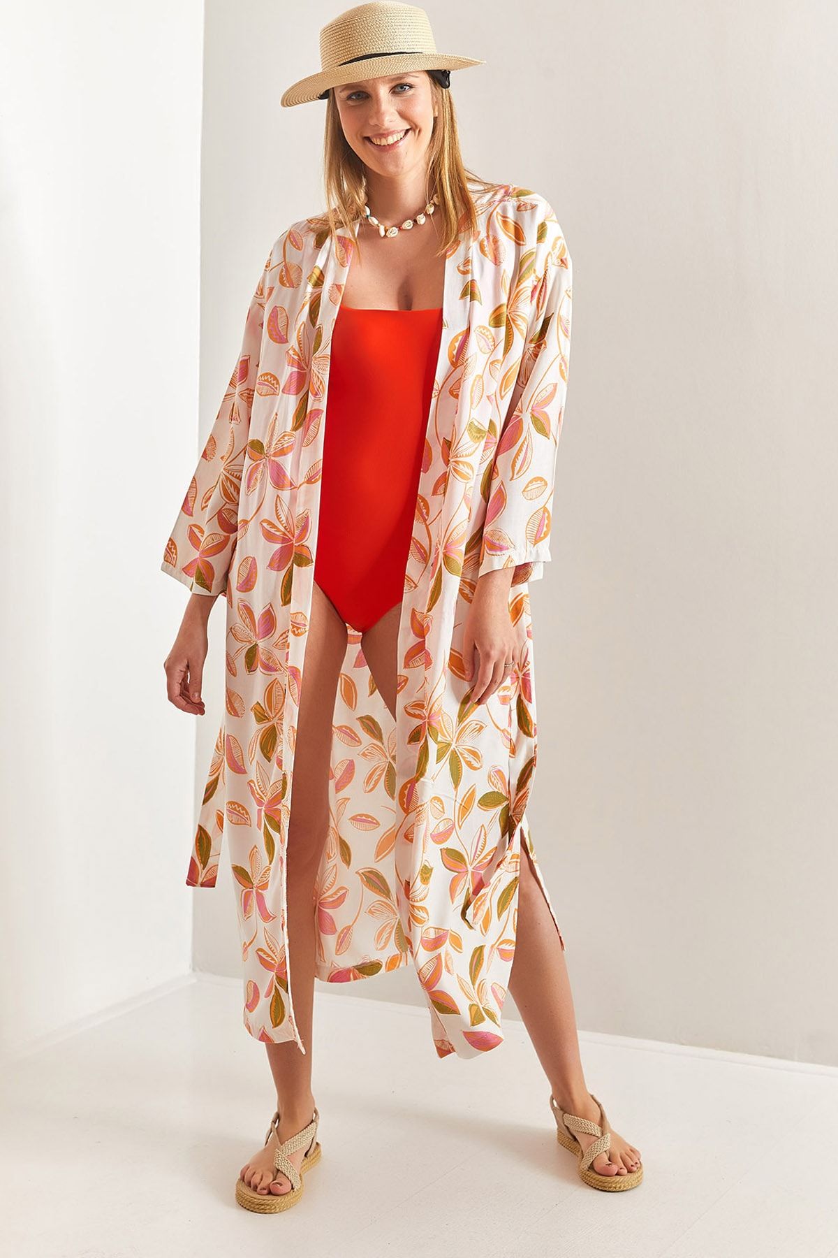 Bianco Lucci Kadın Multi Desenli Kuşaklı Kimono