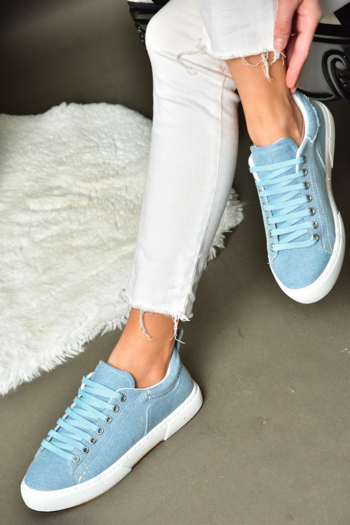 Fox Shoes Mavi Kot Kumaş Kadın Spor Ayakkabı Sneakers