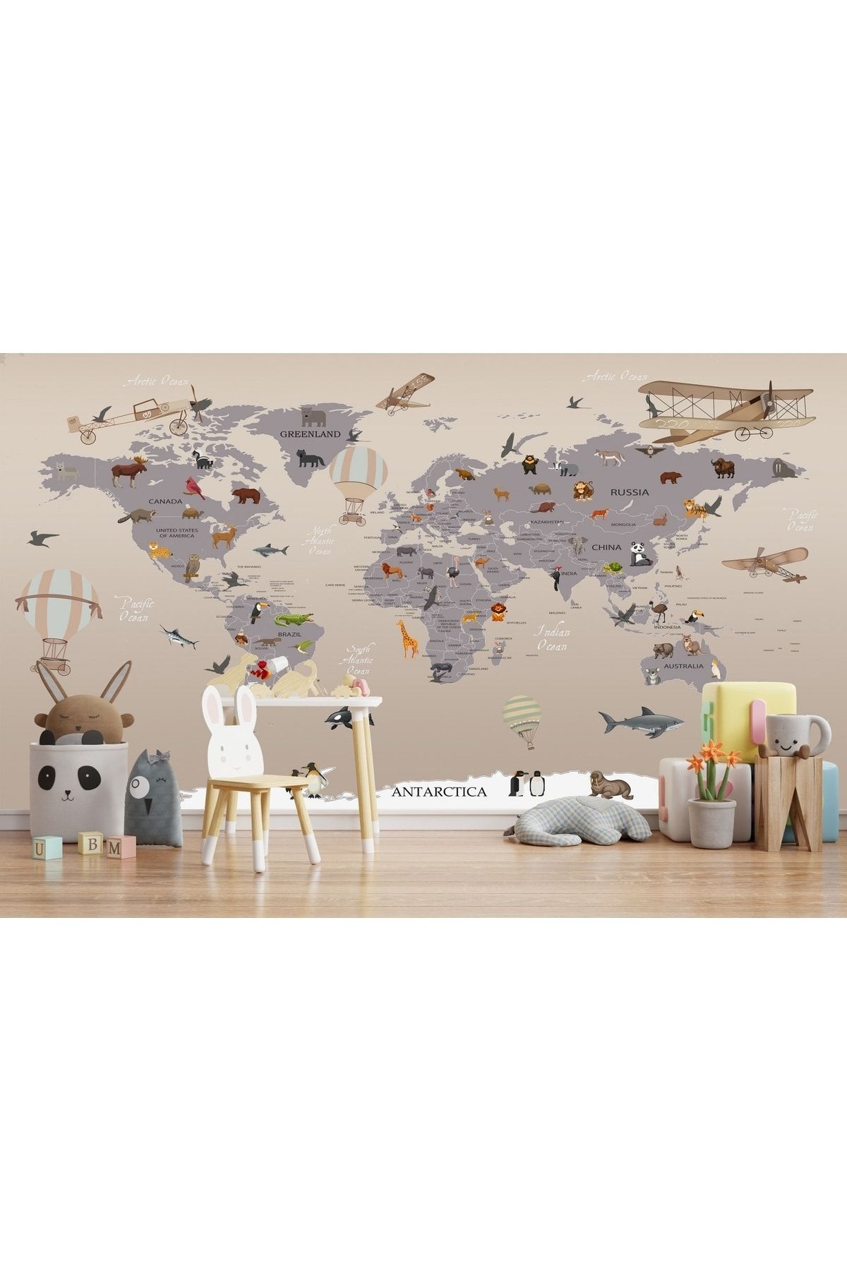 ARSLAN DEKOR Harita Uçak Desen Çocuk Odası Duvar Kağıdı