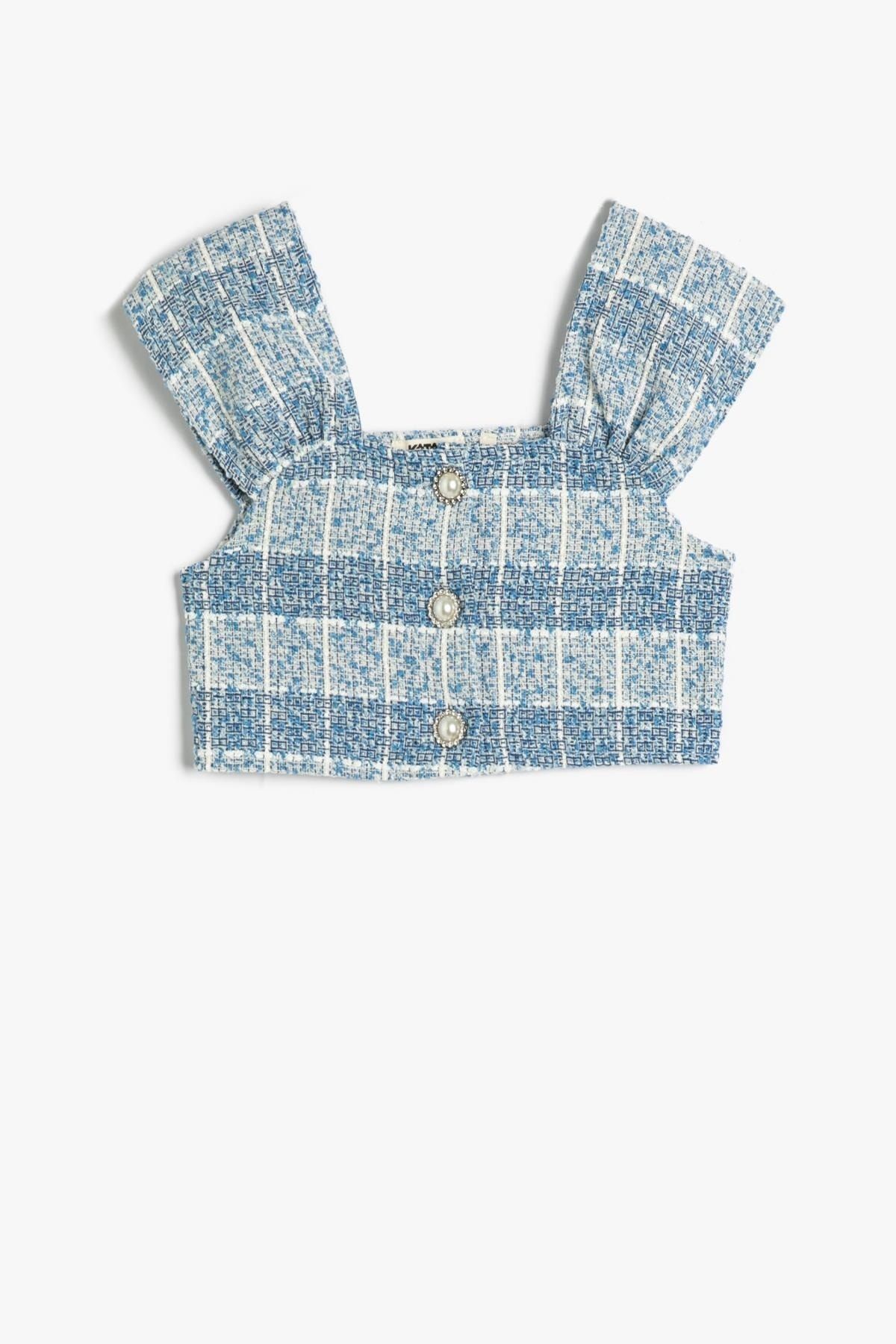 Koton Kız Çocuk Mavi Ekose Bluz