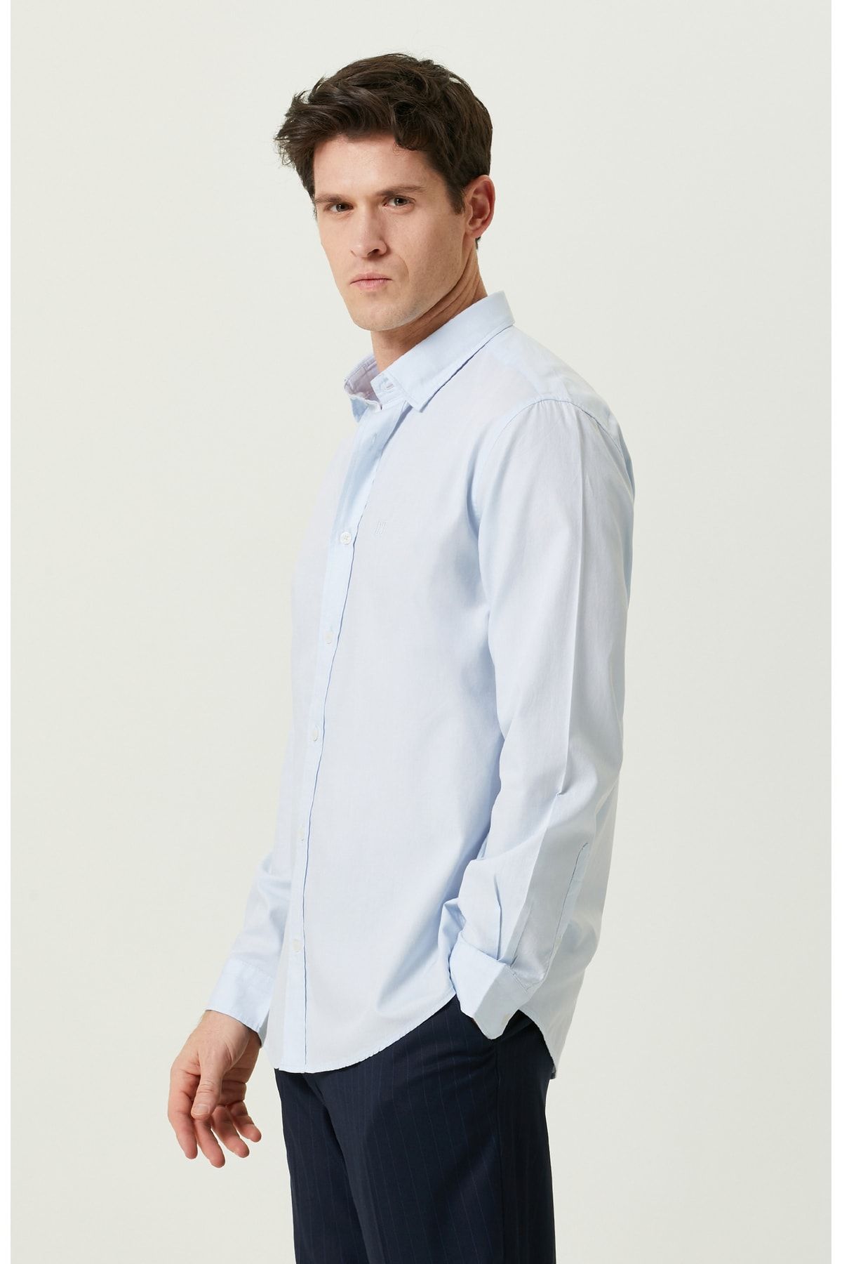 Network Erkek Mavi %100 Pamuk Slim Fit Uzun Kollu Oxford Gömlek