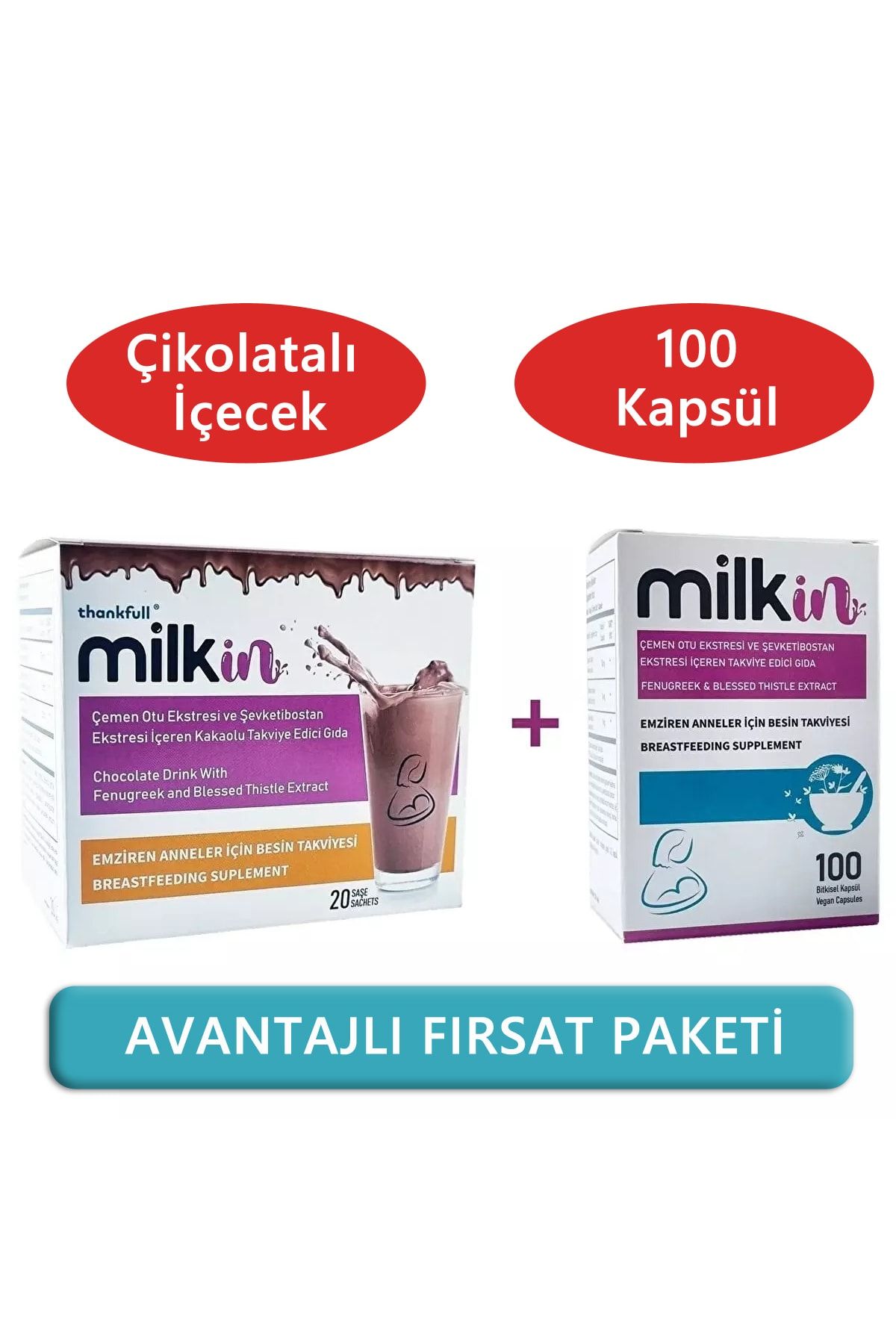 milkin 100 Kapsül Ve Çikolatalı Içecek - Anne Sütü Arttırıcı Gıda Takviye Paketi