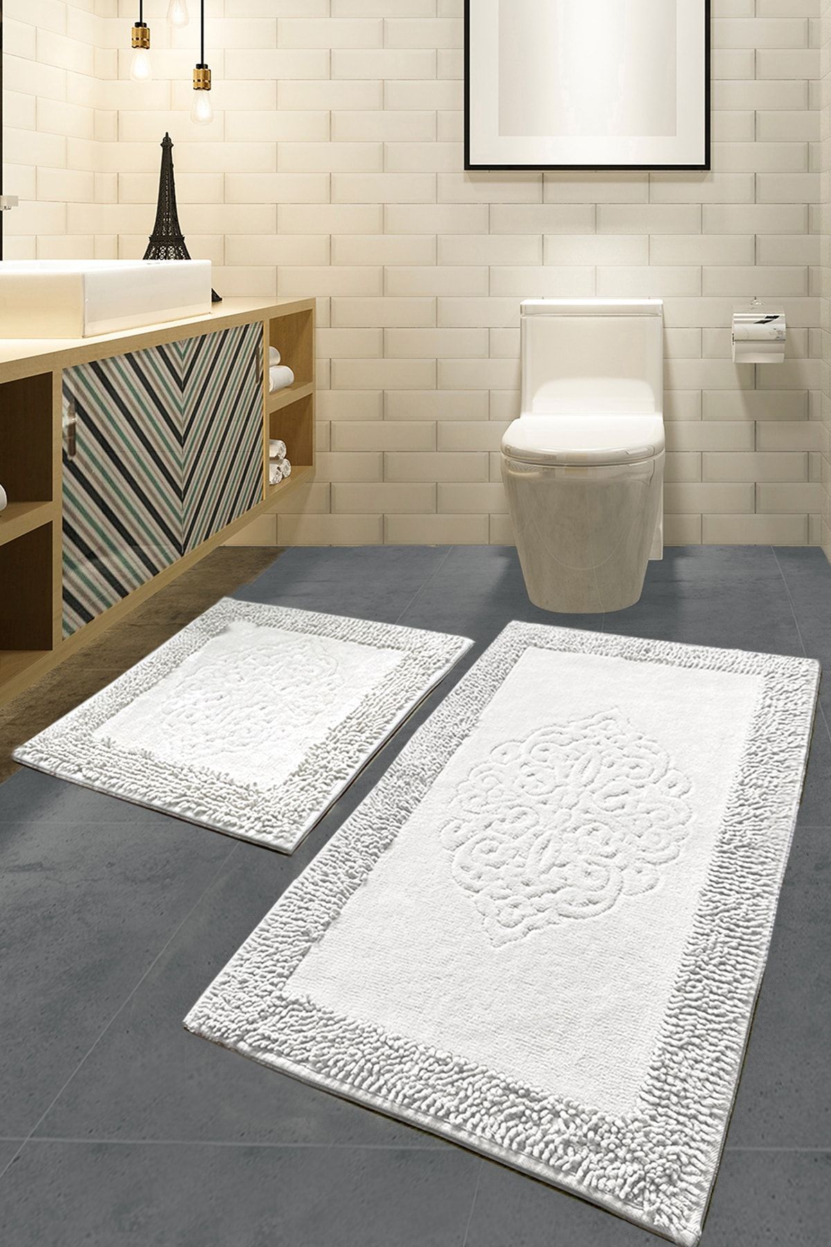 Chilai Home Pıante Cotton Ekru 2 Lı Set 60x100 Cm 50x60 Cm Banyo Halısı, Paspas
