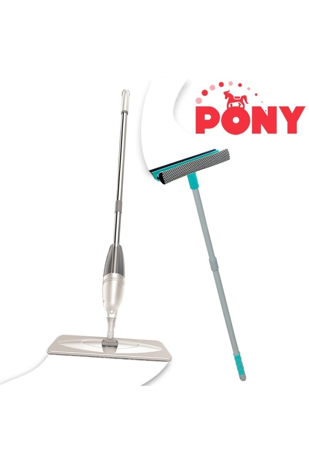Pony Süper 2 Li Sprey Mop Teleskopik Saplı Cam Sileceği Çekçek Krem Paspas Temizlik Seti