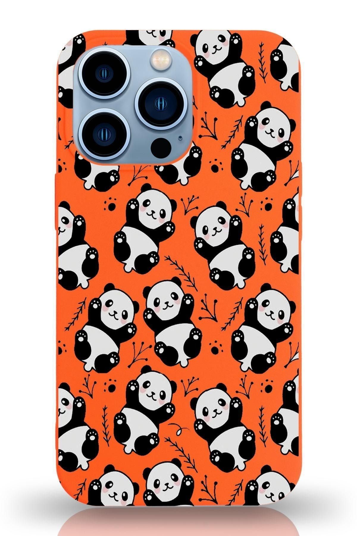 PrintiFy Apple Iphone 13 Pro Uyumlu Lansman Kılıf Panda Tasarımlı Içi Kadife Kapak-turuncu