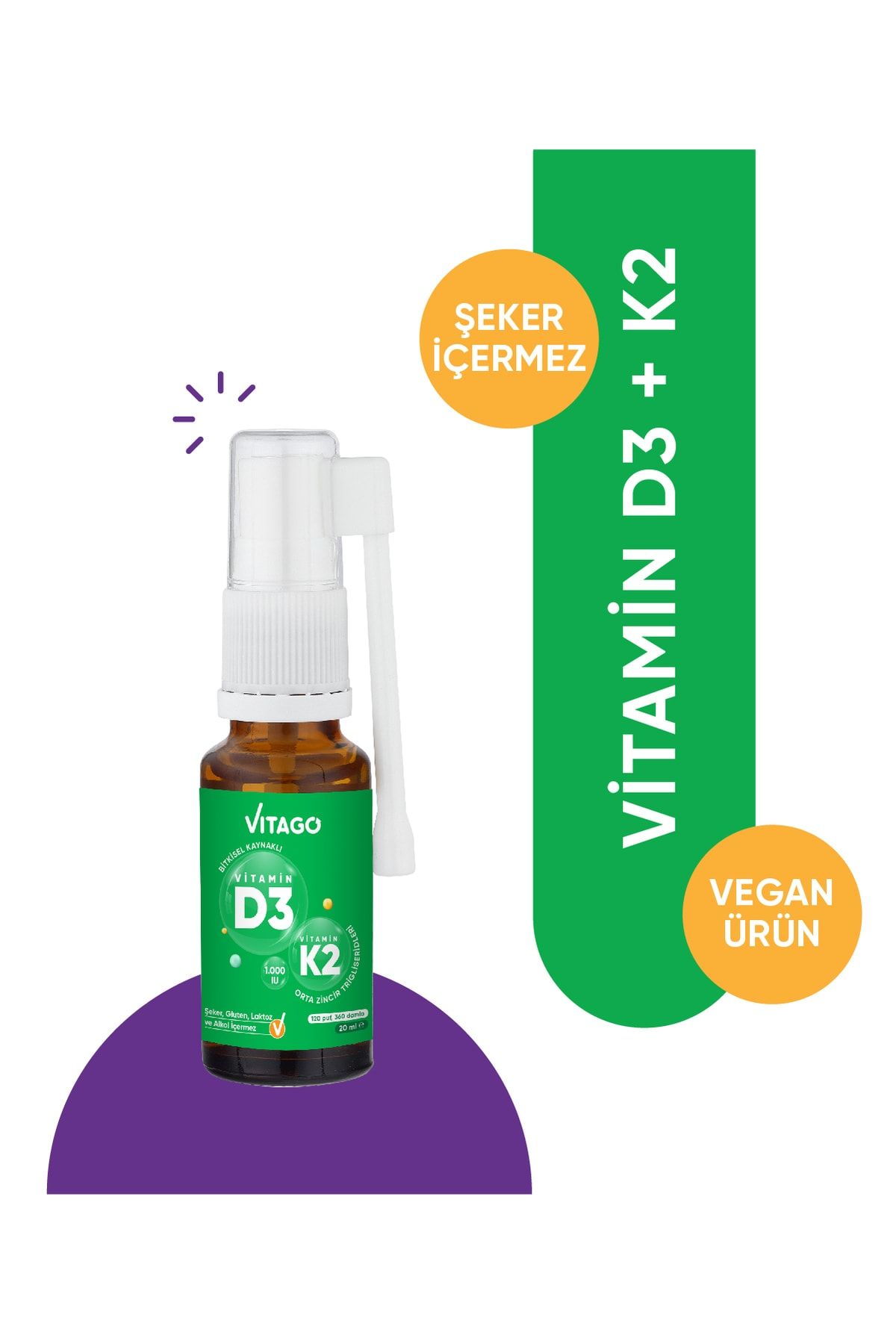 Vitago D3 Vitamini (1000 IU) + K2 Vitamini İçeren 20 ml Bitkisel Bazlı Sprey