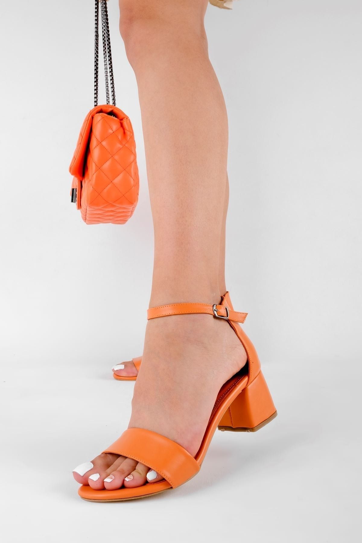 LAL SHOES & BAGS Thayer Kadın Topuklu Ayakkabı Tek Bant-turuncu