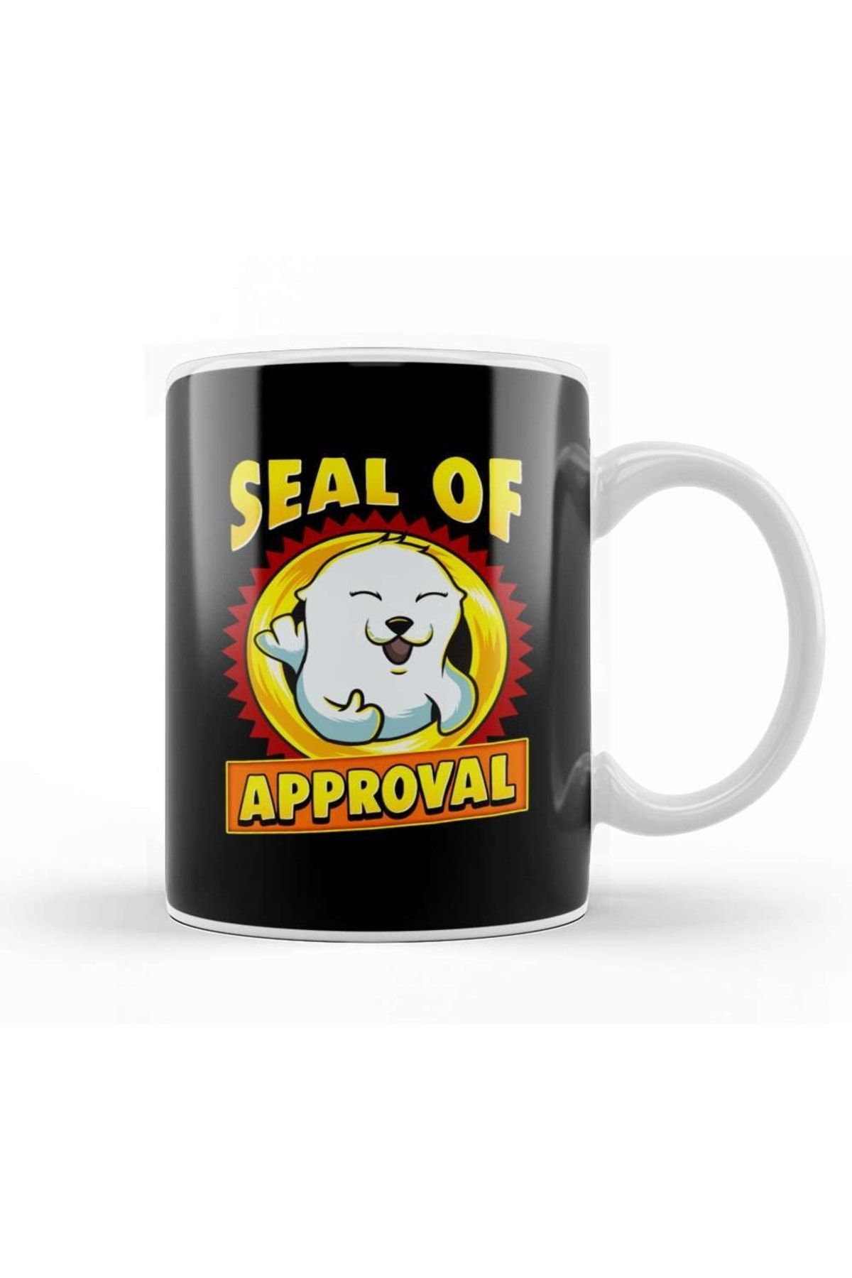 Baskı Dükkanı Cute & Funny Seal Of Approval Baby Seal Cub Pun Kupa Bardak Porselen