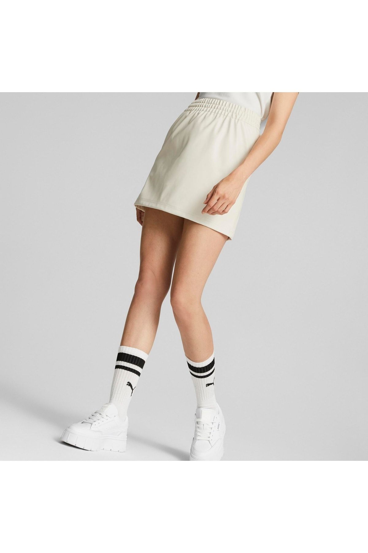 Puma T7 Faux Leather Mini Skirt Pristine Beyaz Kadın Etek