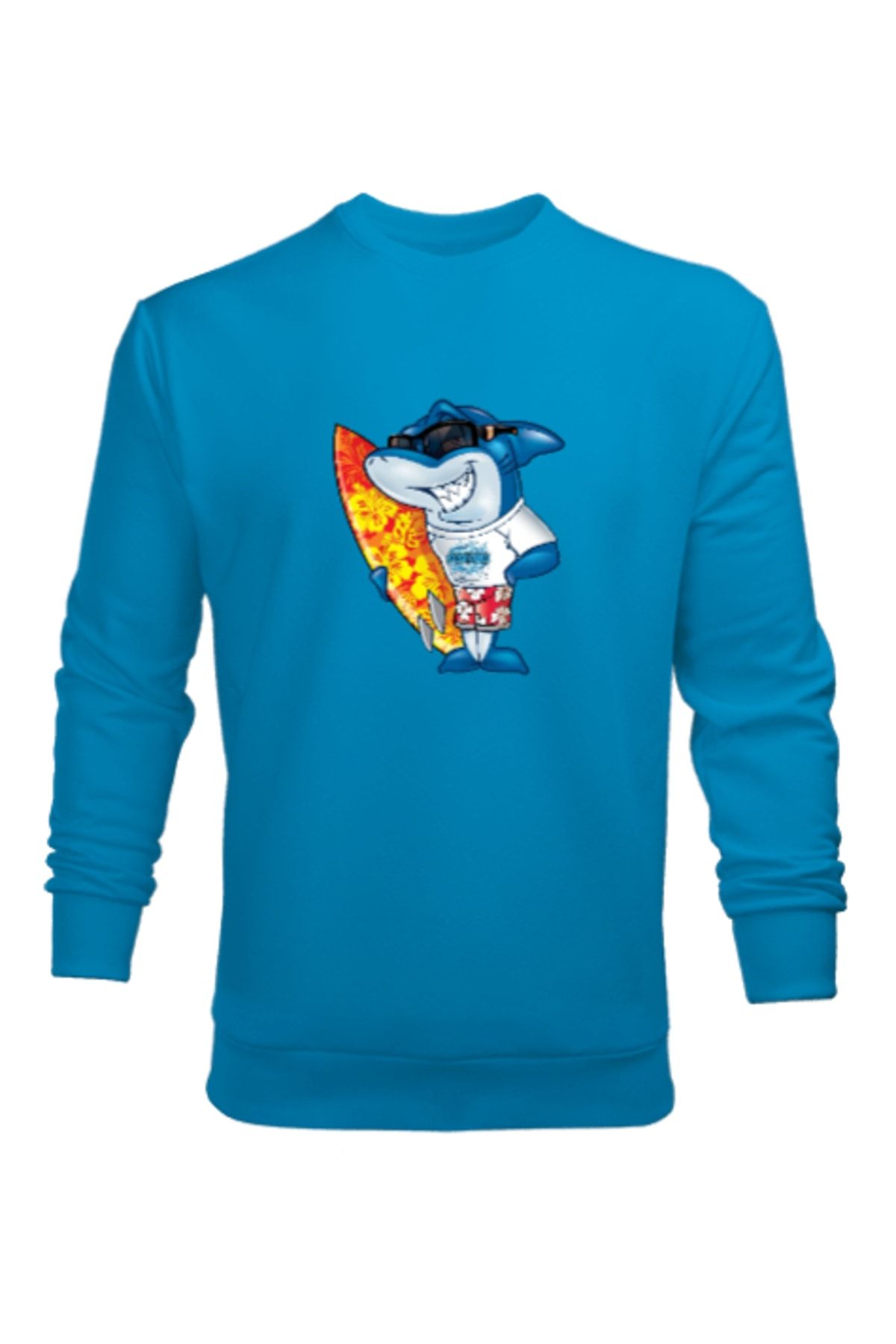 Tisho Antalyalı Köpek Balığı Baskılı Turkuaz Erkek Sweatshirt