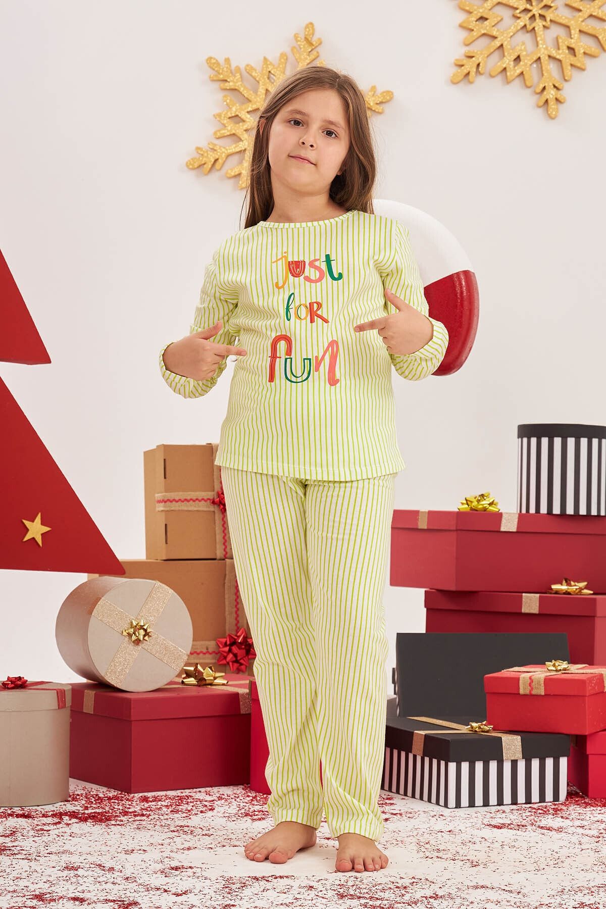 Nbb Yeşil Çizgili Just For Fun Çocuk Pijama Takımı