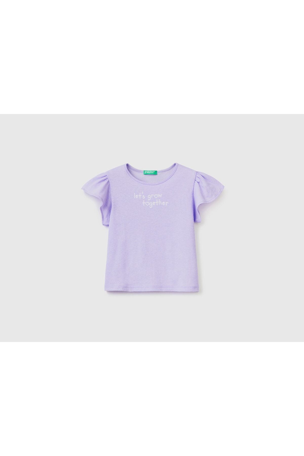 United Colors of Benetton Kız Çocuk Lila Slogan Baskılı T-shirt Lacivert