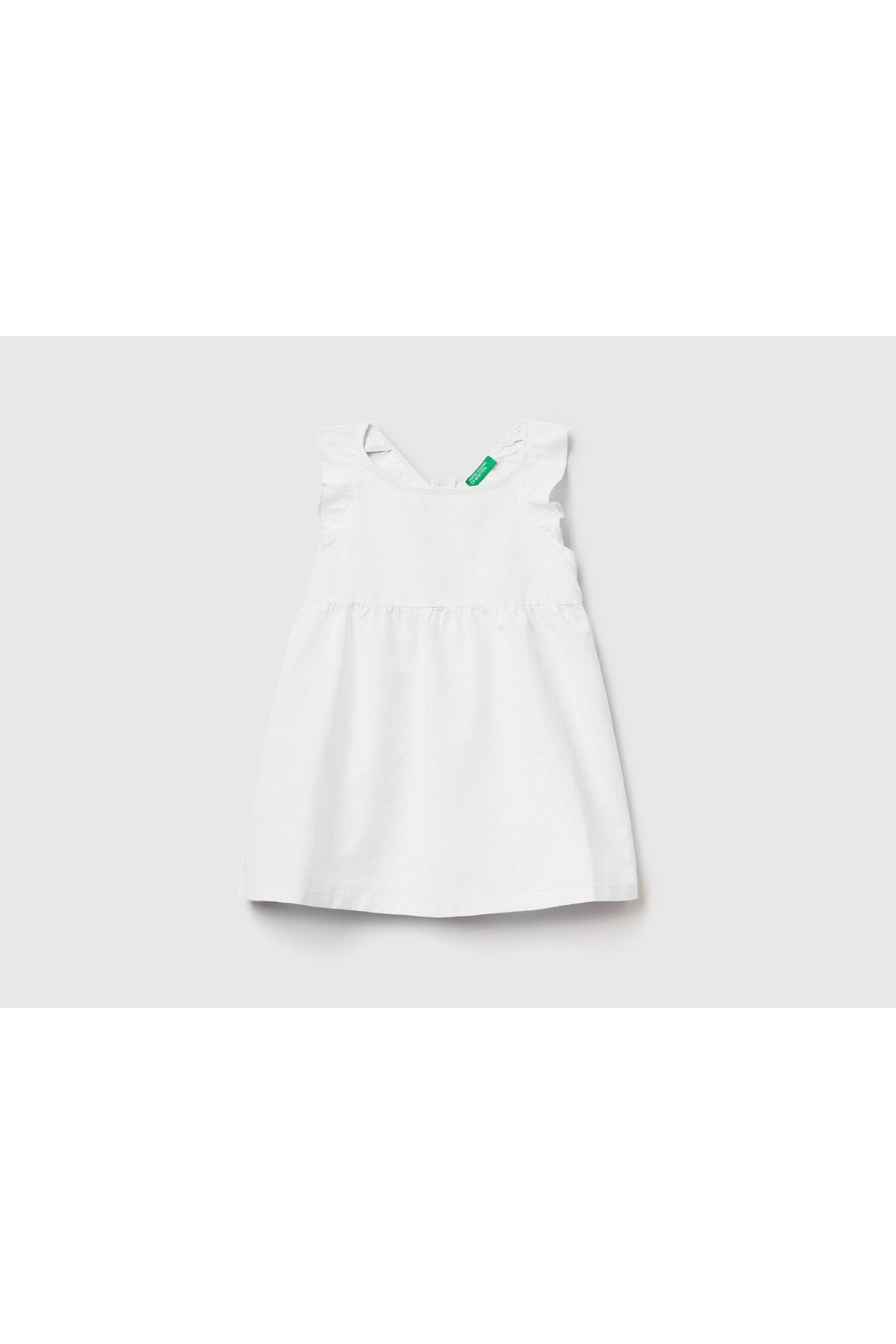 United Colors of Benetton Kız Çocuk Beyaz Fırfır Detaylı Düz Elbise Beyaz