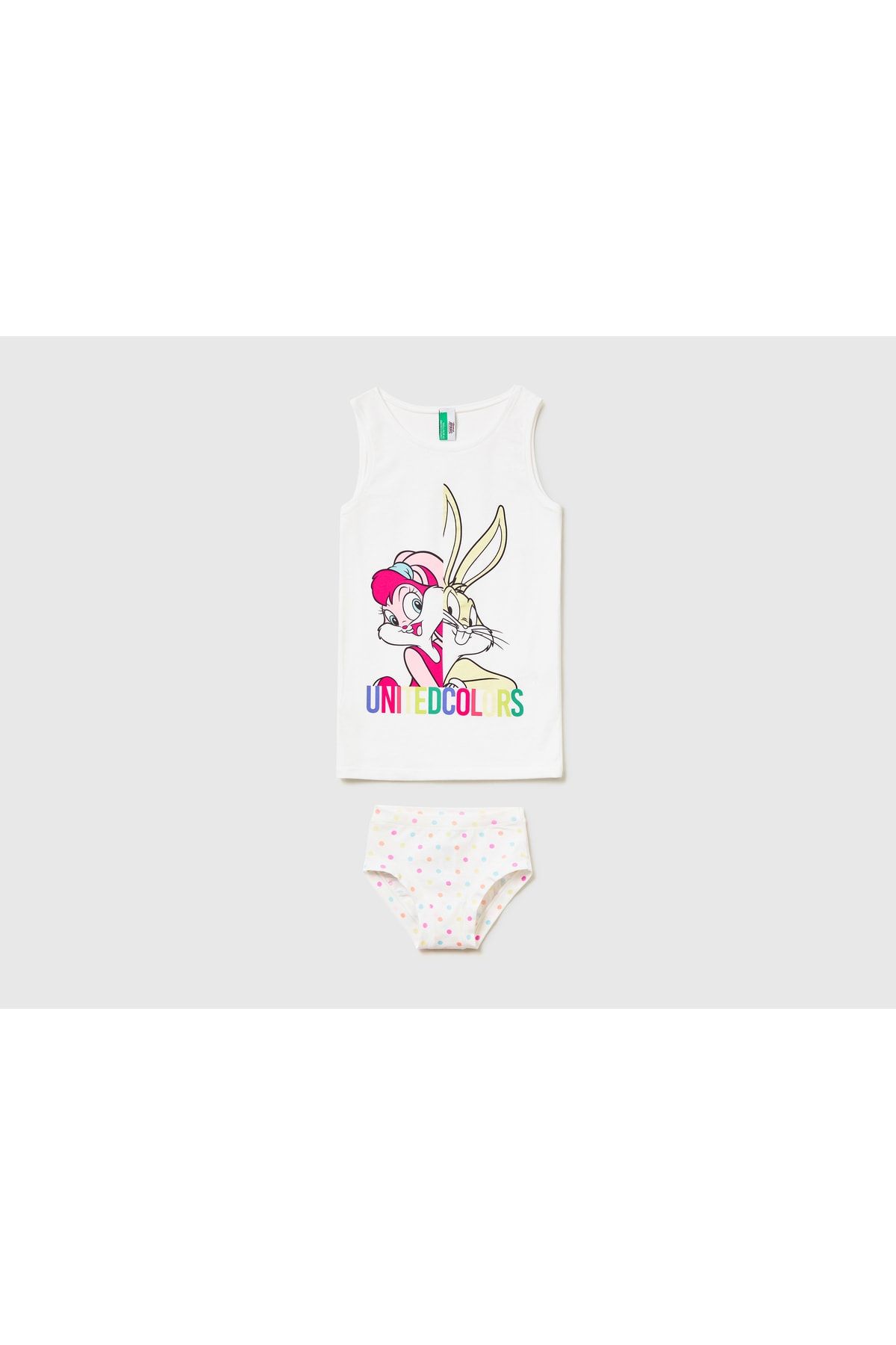 United Colors of Benetton Kız Çocuk Beyaz Bugs Bunny Baskılı Atlet Slip Set Beyaz