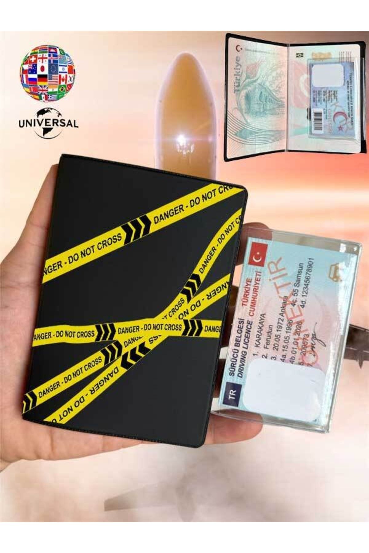 Cekuonline Do Not Cross Desenli Pürüzsüz Yüzey Deri Pasaport Kılıfı Kabı Tüm Ülke Pasaportlarına Uygun