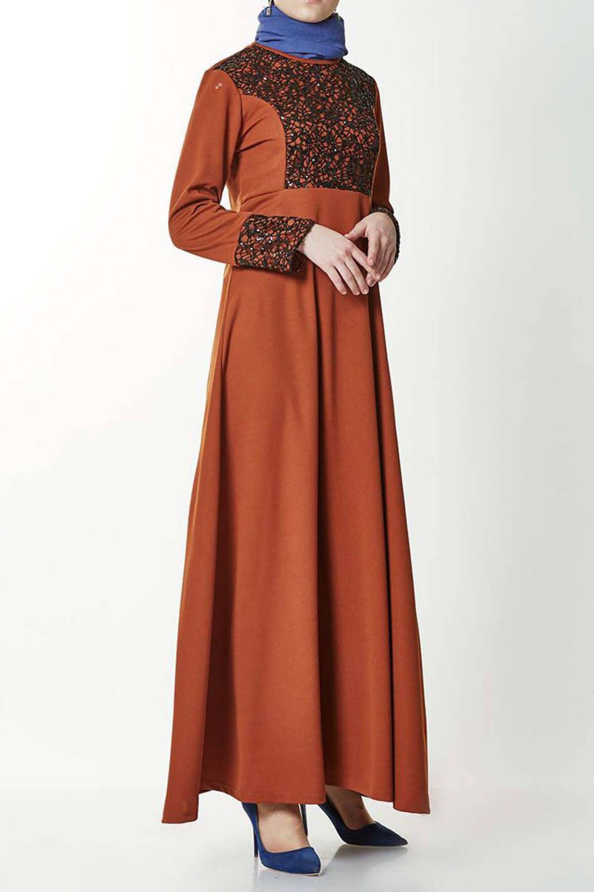 Modagül Kadın Dantelli Elbise Taba MG3001-32