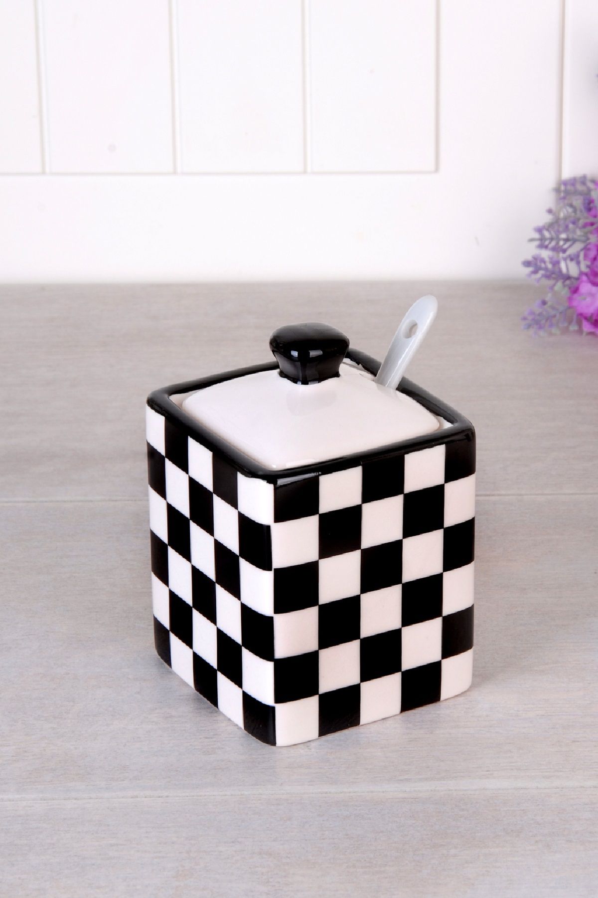 Queen's Kitchen Black&White Serisi Lüx Kaşıklı Şerkerlik/Baharatlık