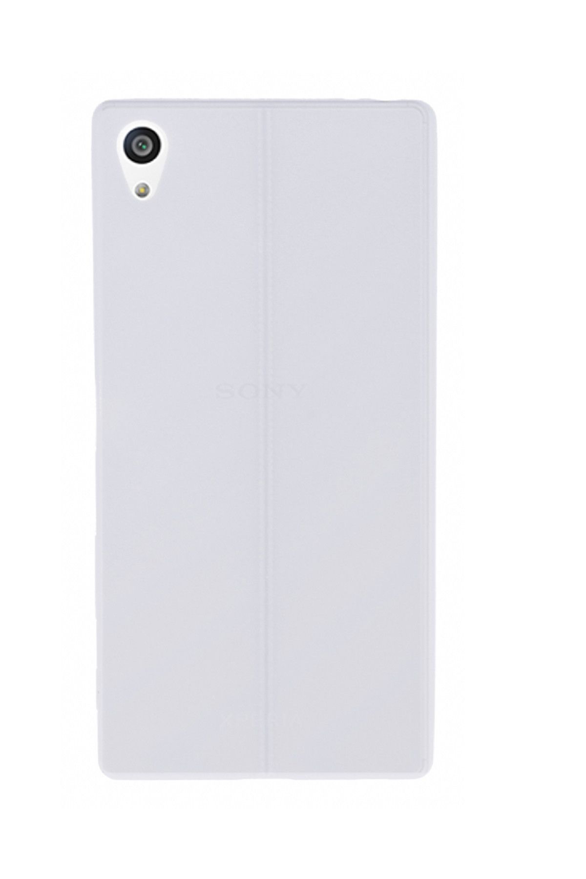 Mobilcadde Sony Xperia Z5 Premium Deri Desenli Ultra İnce Şeffaf Beyaz Silikon Kılıf
