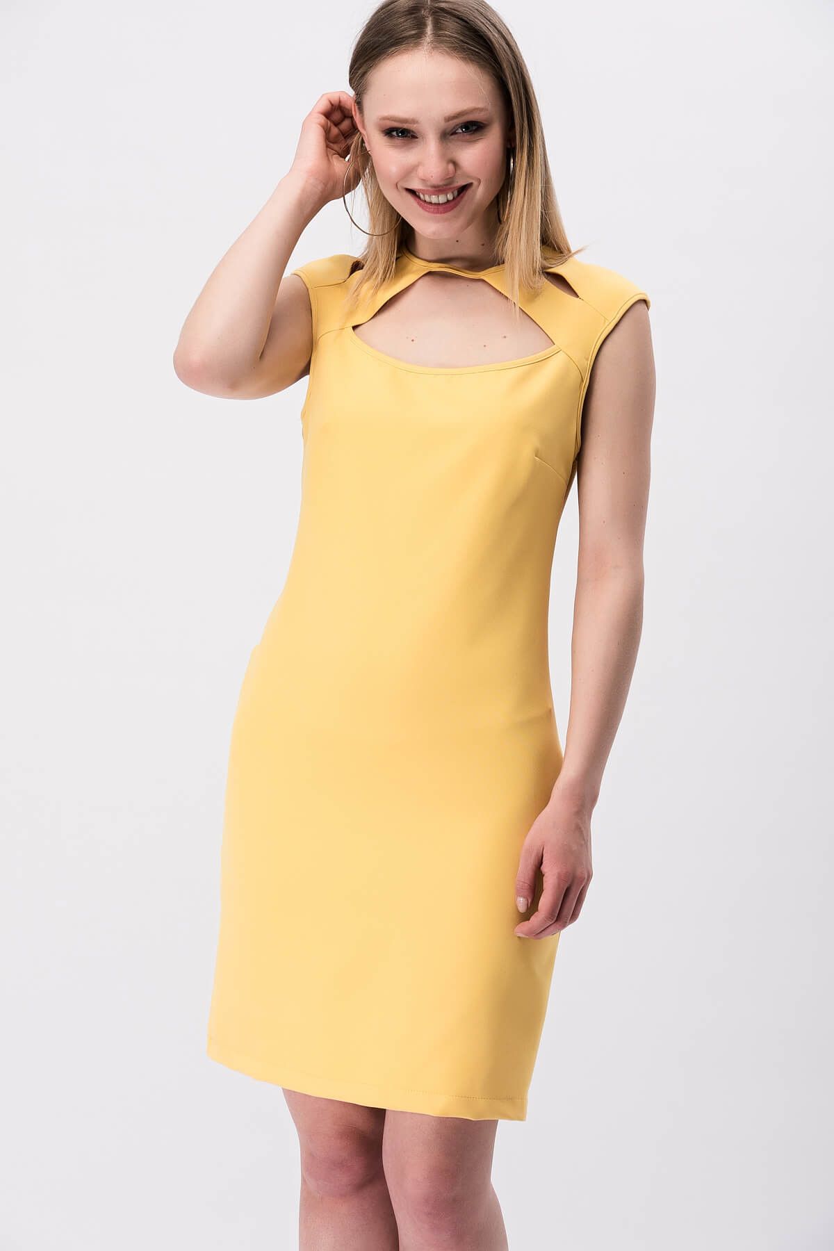 Y-London Kadın Sarı Gögüs Detaylı Elbise A-16076