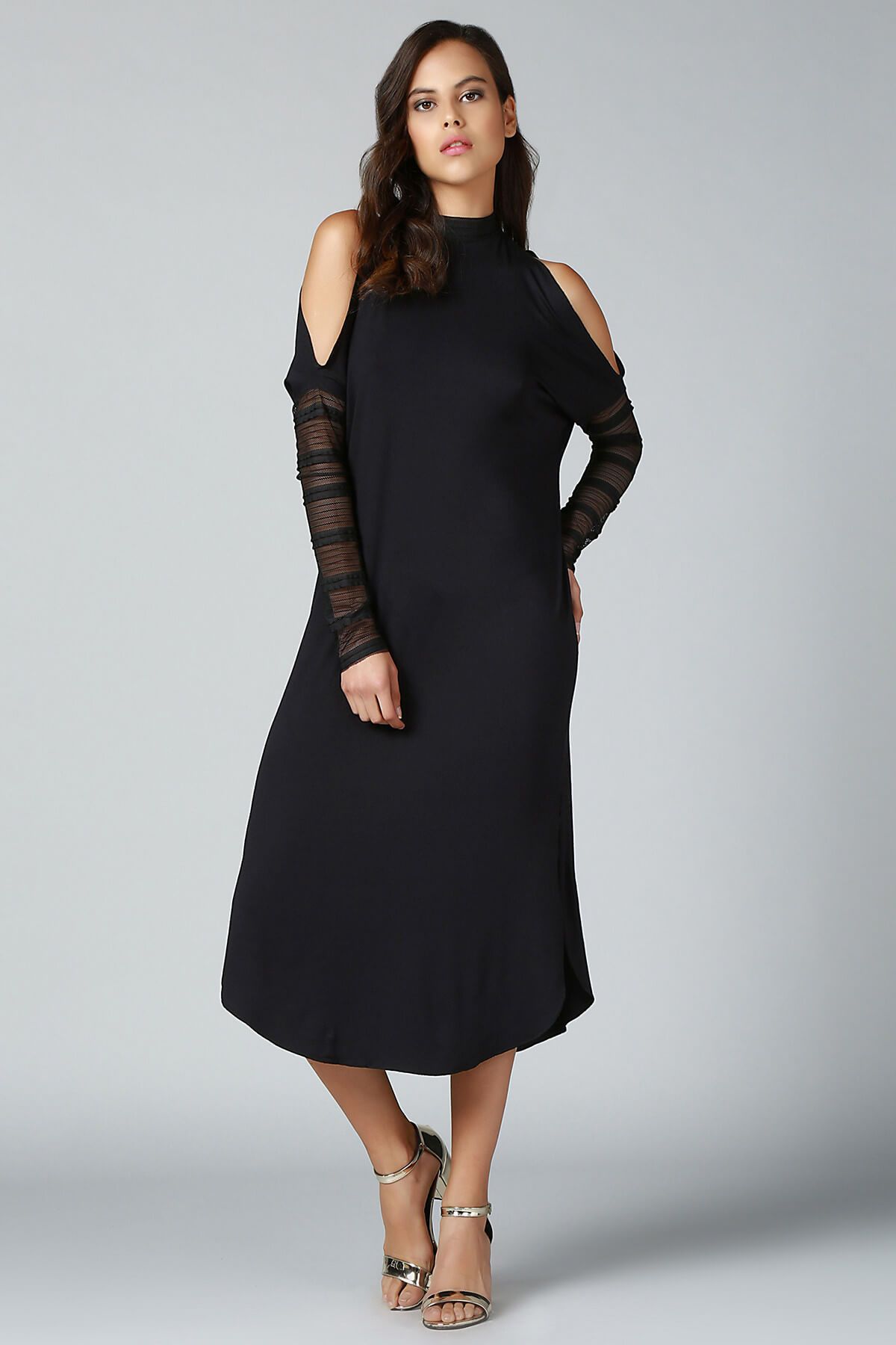 Quincey Kadın Siyah Omuz Detaylı Elbise EB2486