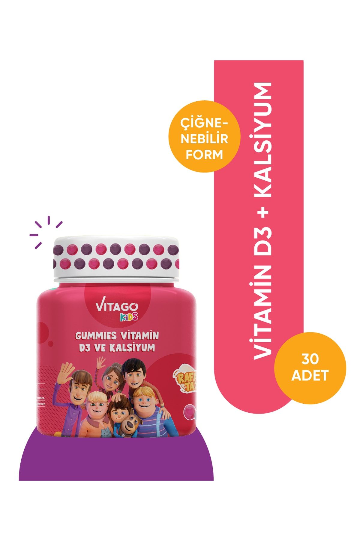 Vitago Kids Gummies D3 Vitamini, Kalsiyum Içeren 30 Adet Çiğnenebilir Gummy Jel