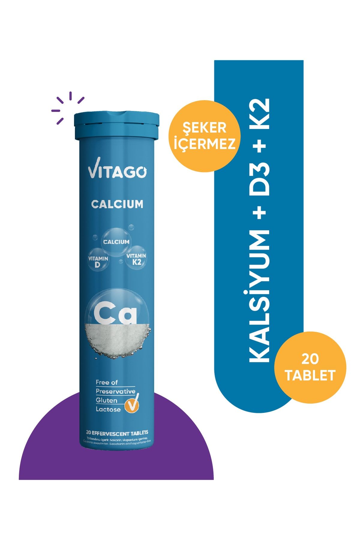Vitago Prokalsiyum, Vitamin D,vitamin K2 Efervesan Tablet