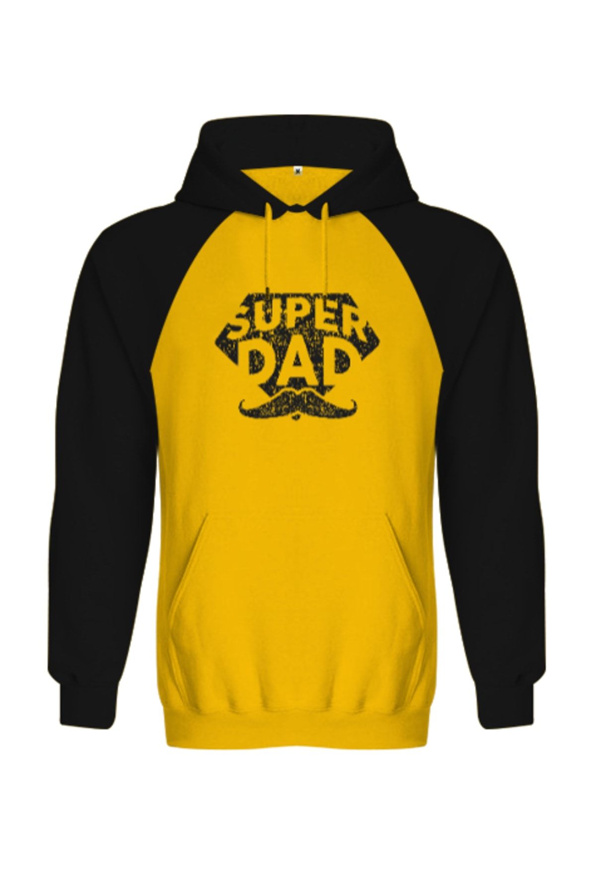 Tisho Super Dad - Süper Baba, Babalar Günü Baskılı Sarısiyah Orjinal Reglan Hoodie Unisex Sweatshirt