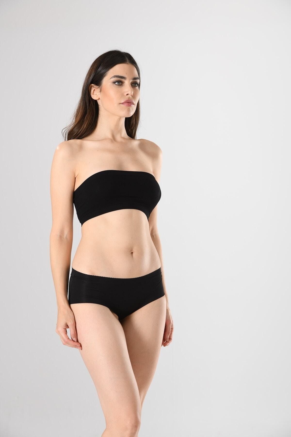 Miss Fit 12596 Kadın Siyah Lazer Kesim Iz Yapmaz Silikonlu Örme Slip Külot