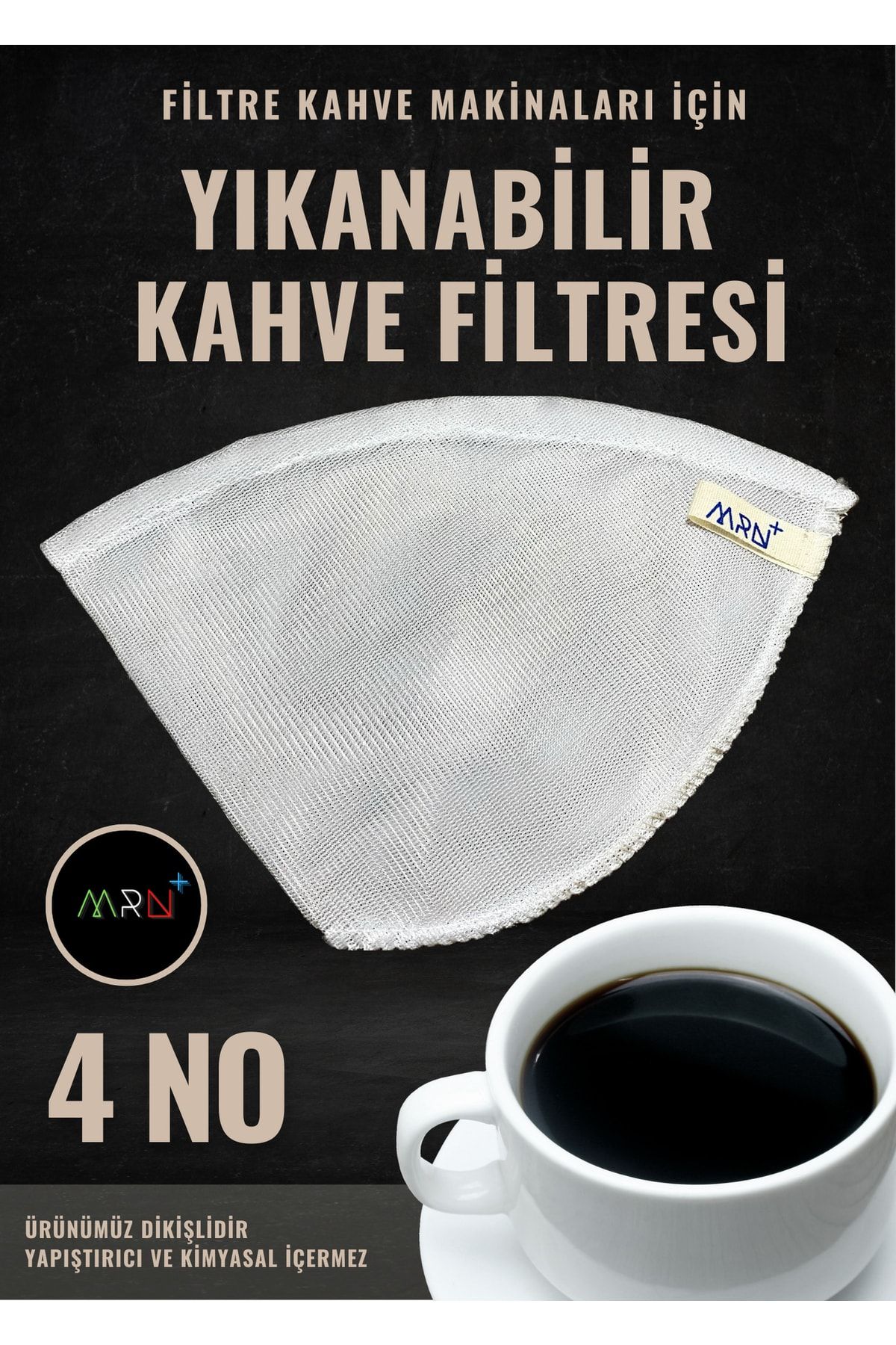 Mirvano Raschel Yıkanabilir Kahve Filtresi 4 No Kumaş Kahve Filtresi, Filtre Kahve Süzgeci, Pratik Filtre