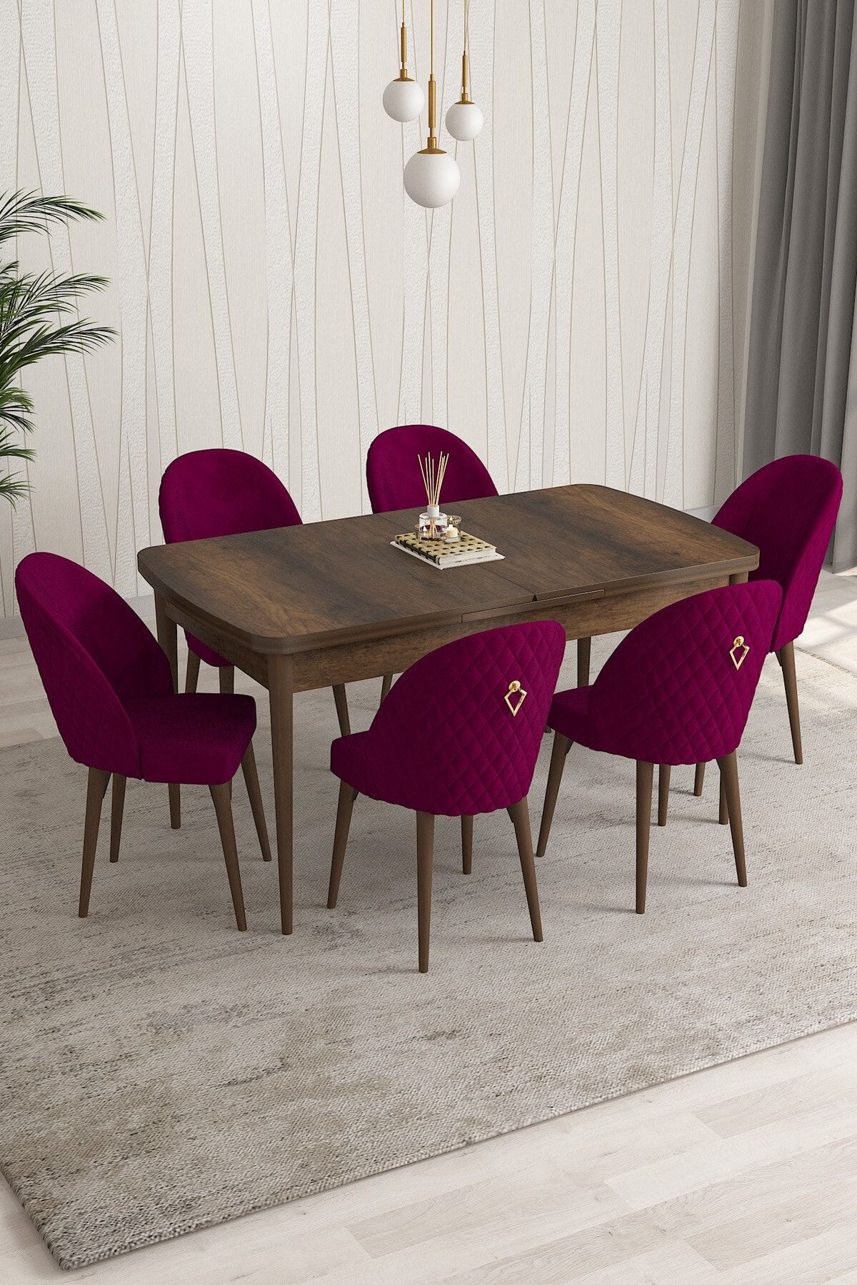 Rovena Modica Barok Desen 80x132 Açılabilir Yemek Masası Takımı 6 Adet Sandalye