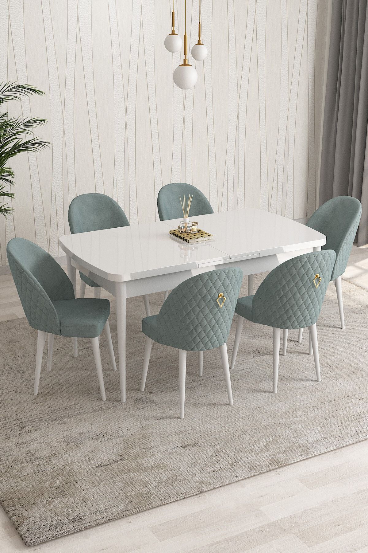 Rovena Modica Beyaz 80x132 Açılabilir Yemek Masası Takımı 6 Adet Sandalye
