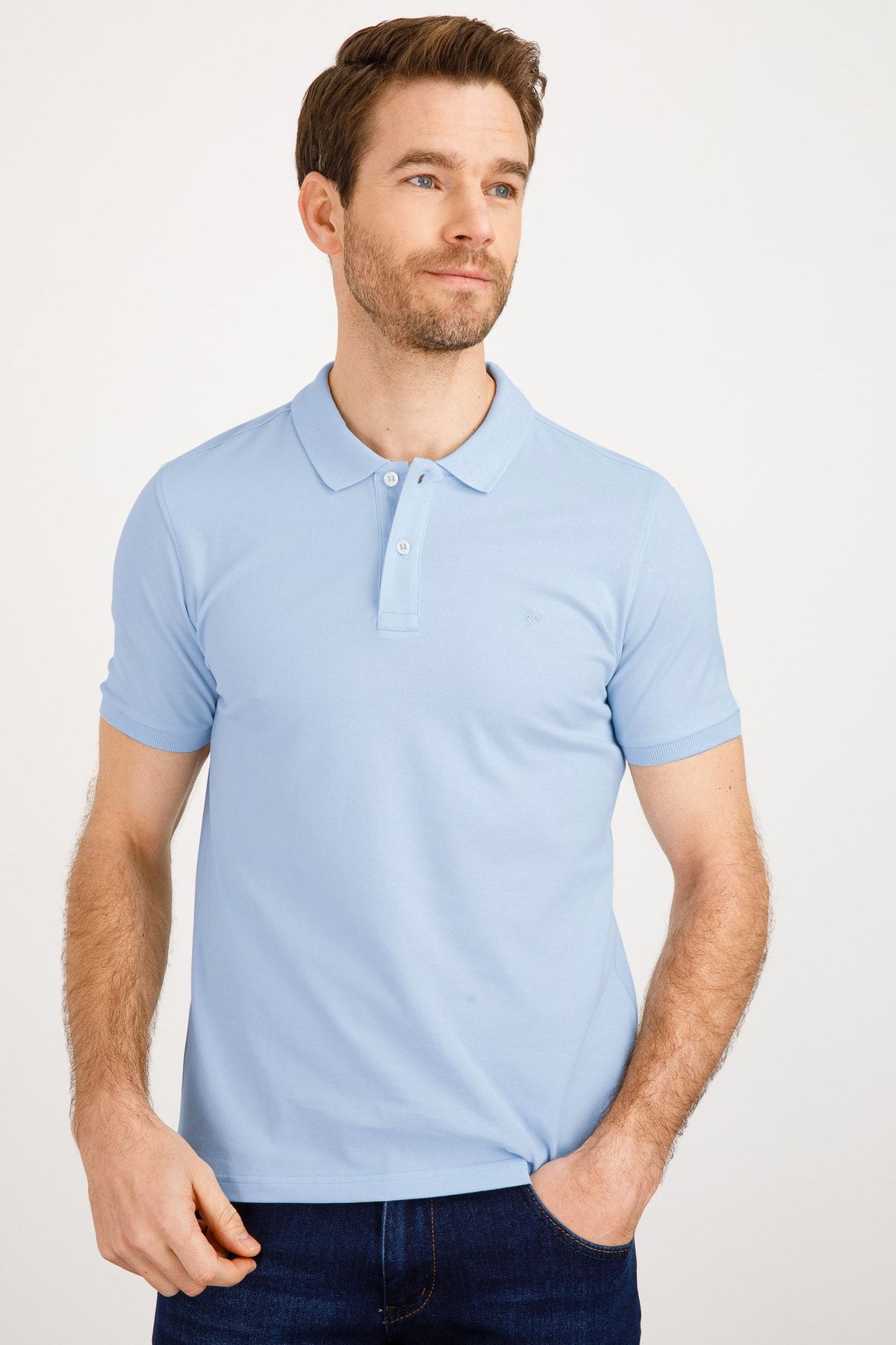 İgs Erkek Mavi Modern Fit Polo Yaka T-shirt