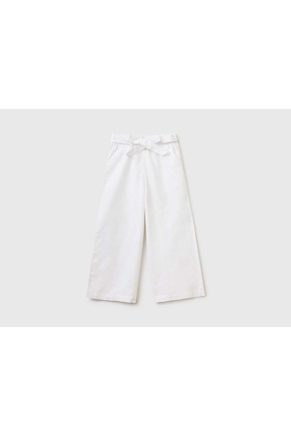 United Colors of Benetton Kız Çocuk Beyaz Keten Karışımlı Ispanyol Paça Pantolon Beyaz