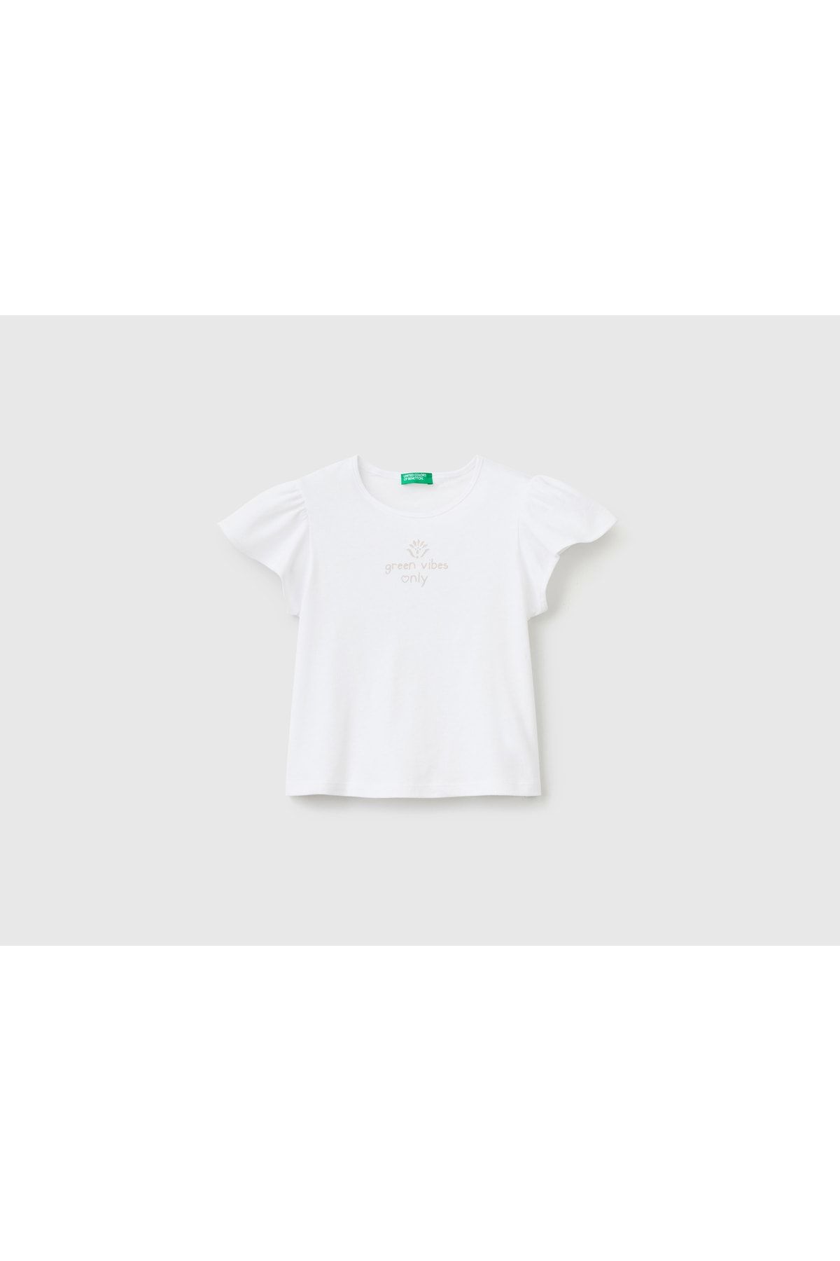 United Colors of Benetton Kız Çocuk Beyaz Slogan Baskılı T-shirt Beyaz