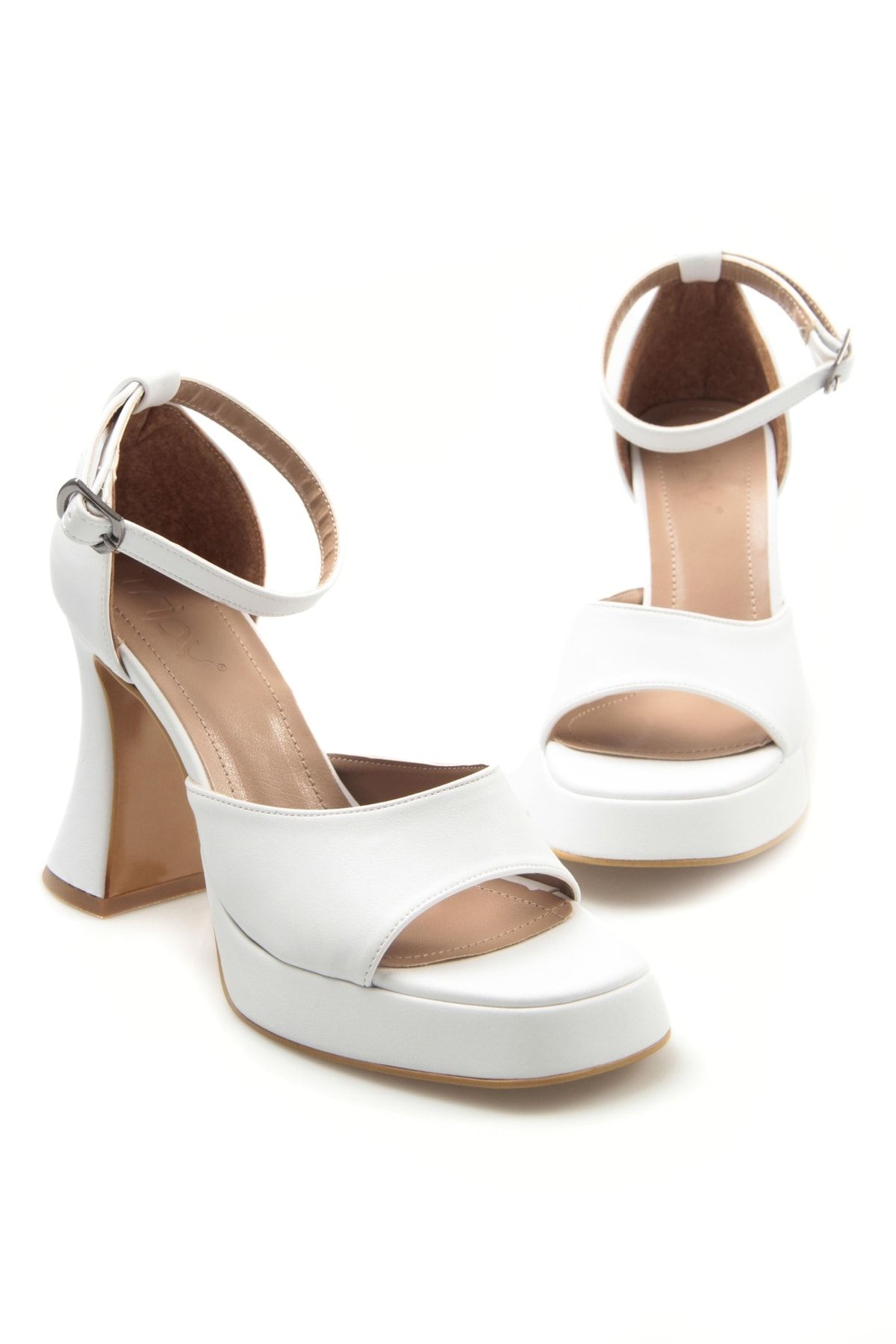Tripy Kadın Bride Gelin Nikah Düğün Mezuniyet Ayakkabısı Bantlı Beyaz Platform Topuklu Ayakkabı Lossa