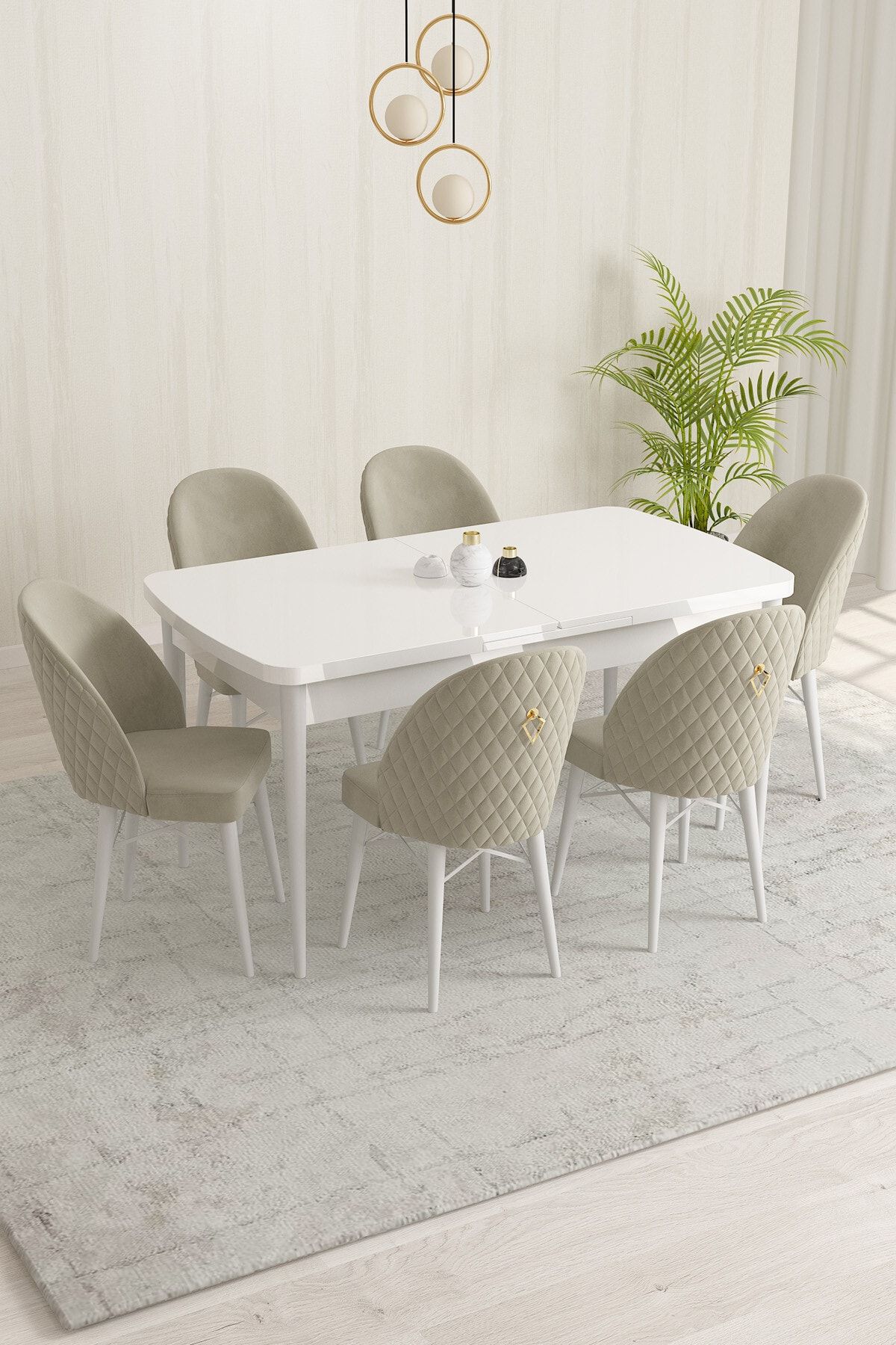 Rovena Olbia Beyaz 80x132 Açılabilir Mutfak Masası Takımı 6 Adet Sandalye