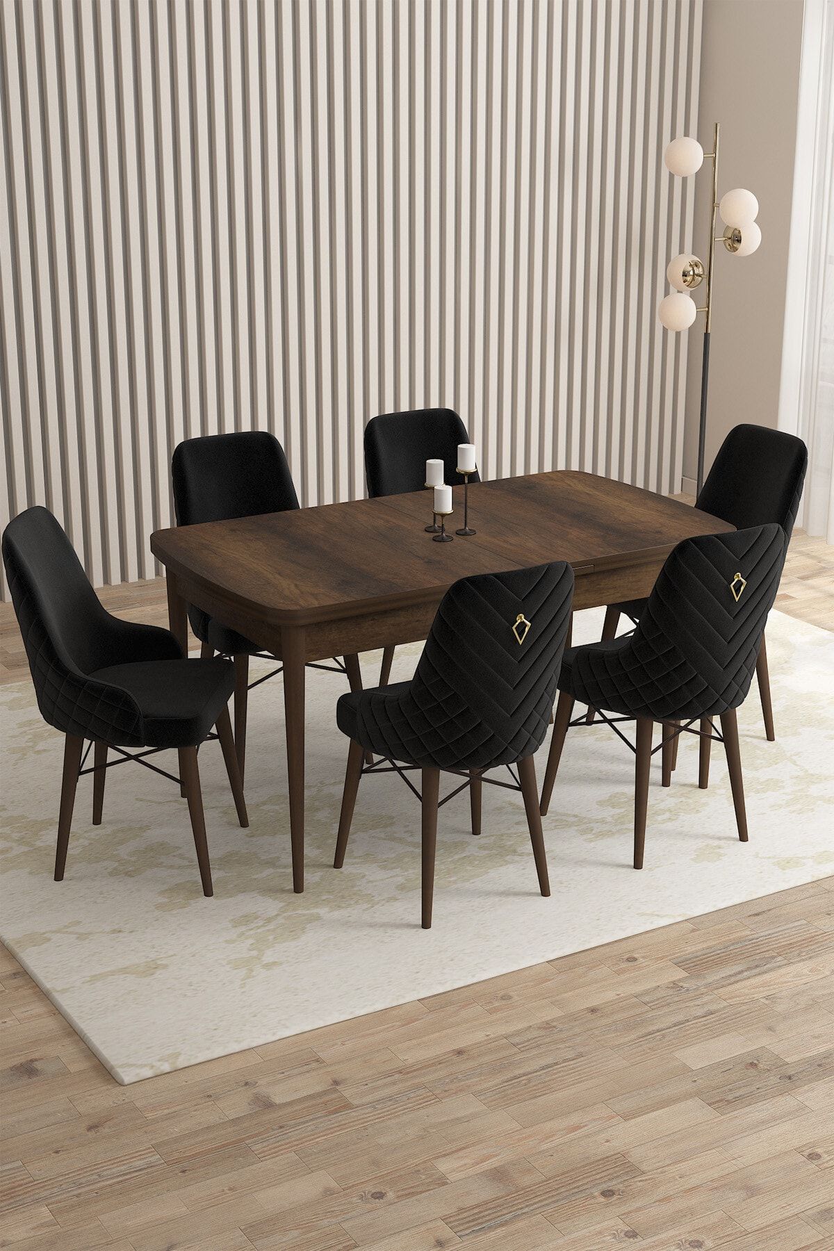 Rovena Queen Barok Desen 80x132 Açılabilir Mutfak Masası Takımı 6 Adet Sandalye