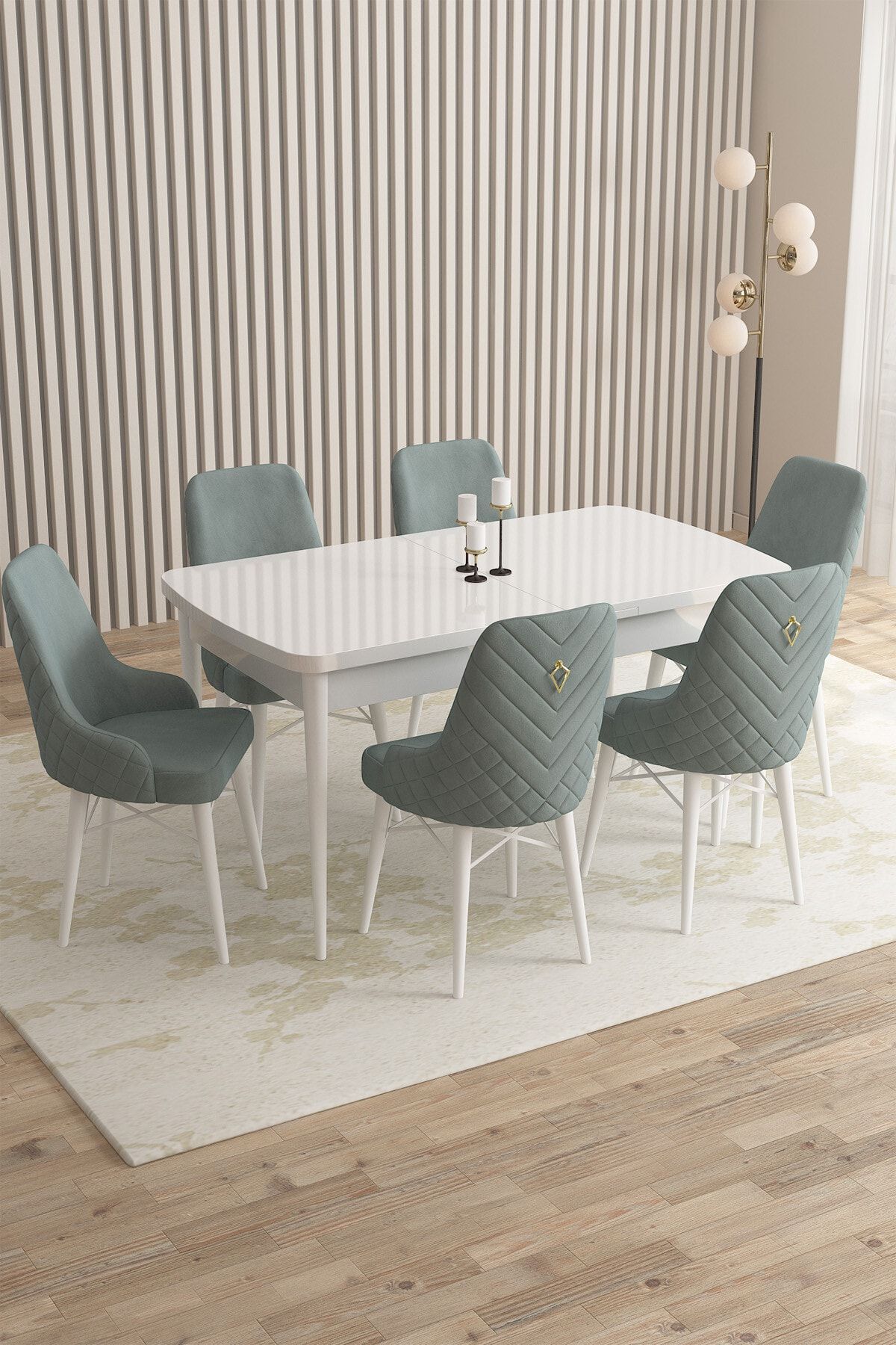 Rovena Queen Beyaz 80x132 Açılabilir Mutfak Masası Takımı 6 Adet Sandalye