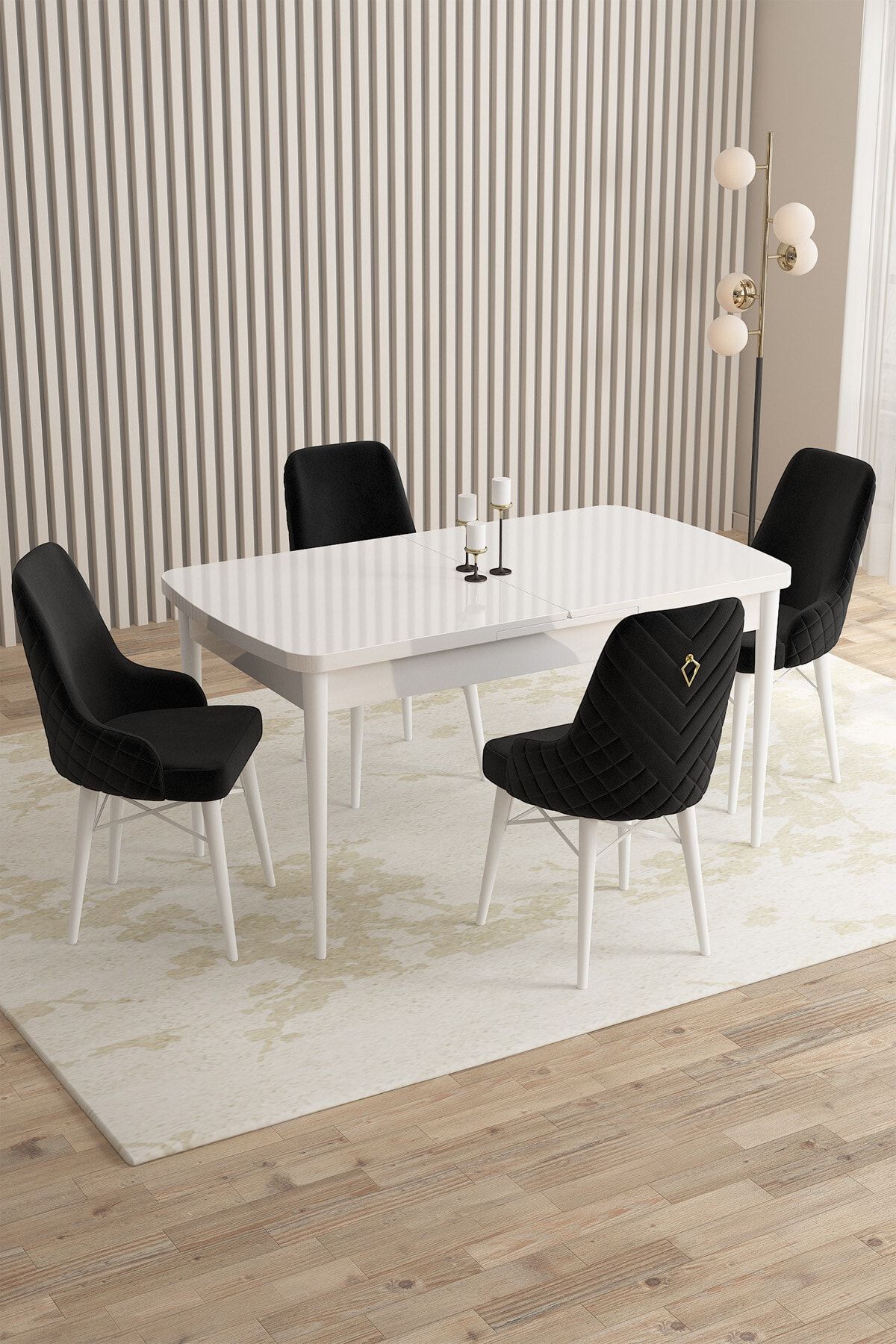Rovena Queen Beyaz 80x132 Açılabilir Mutfak Masası Takımı 4 Adet Sandalye