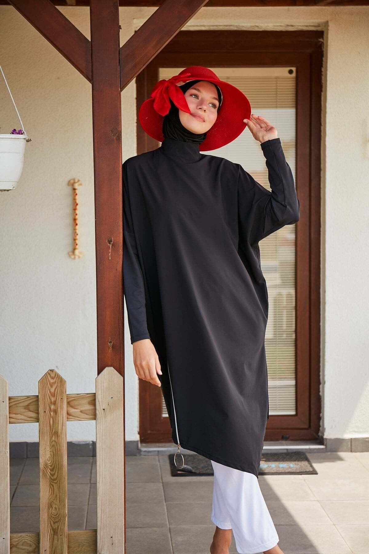 Marina Paraşüt Basic Siyah Tam Kapalı Tesettür Mayo M2318